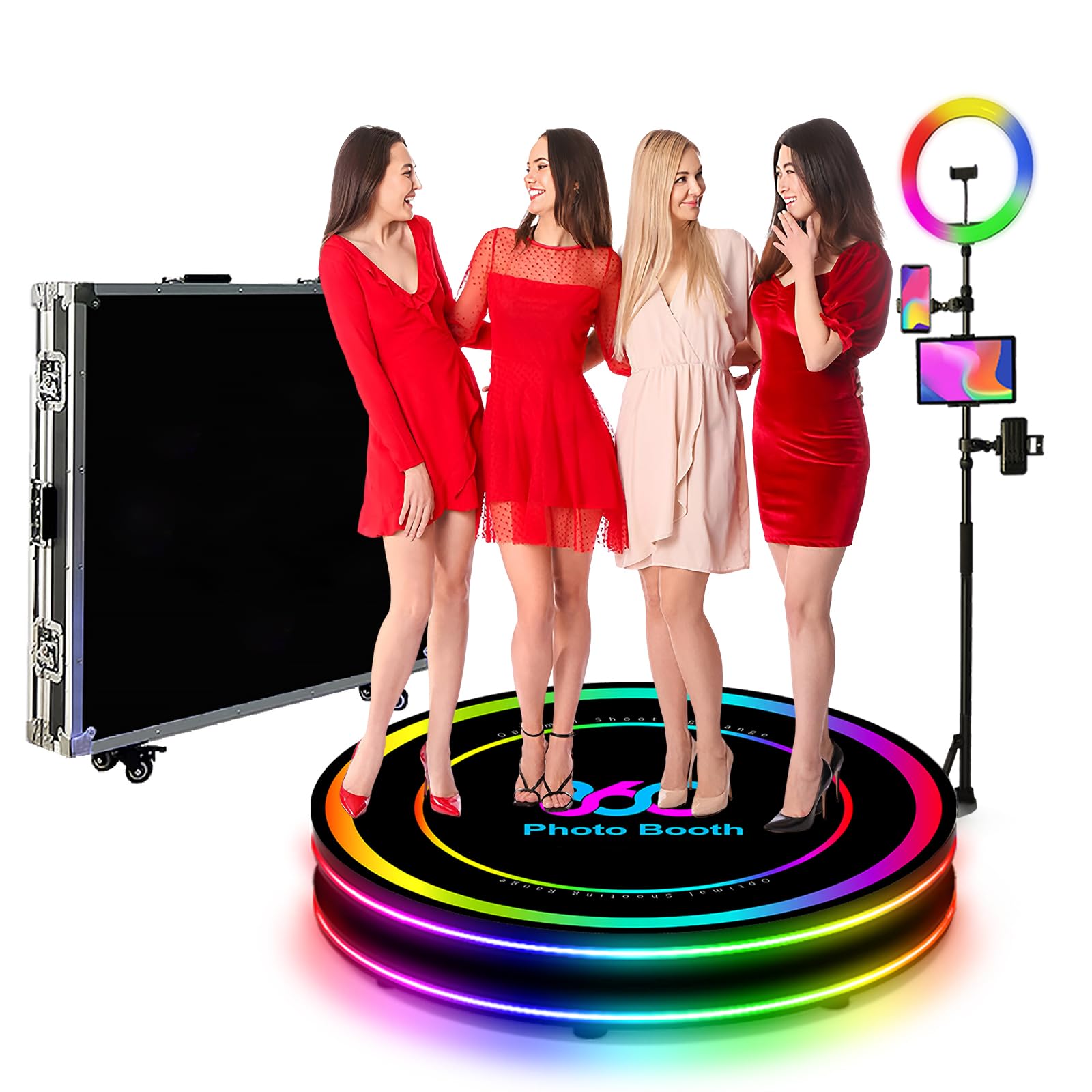 Cabina fotografica a 360 gradi, veloce o rallentatore automatico, logo personalizzato, custodia di volo, telecomando APP, luce anulare RGB (100 cm/39,4 pollici)
