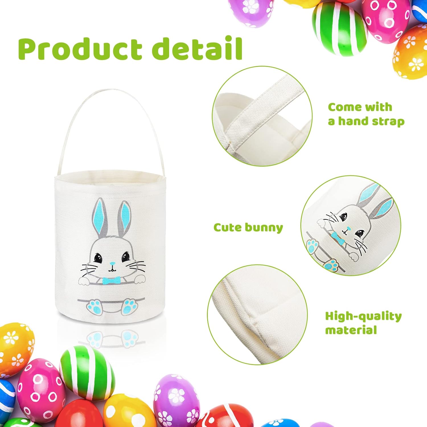 Photect 6 Pack Easter Baskets for Kids, Canvas Bunny Bucket Bags with Handles, Reusable Egg Hunt Tote Sacks, Pastel Colorful for Spring DIY Monogram & Party Favor Treats Goody Bags(Lovely) image 3