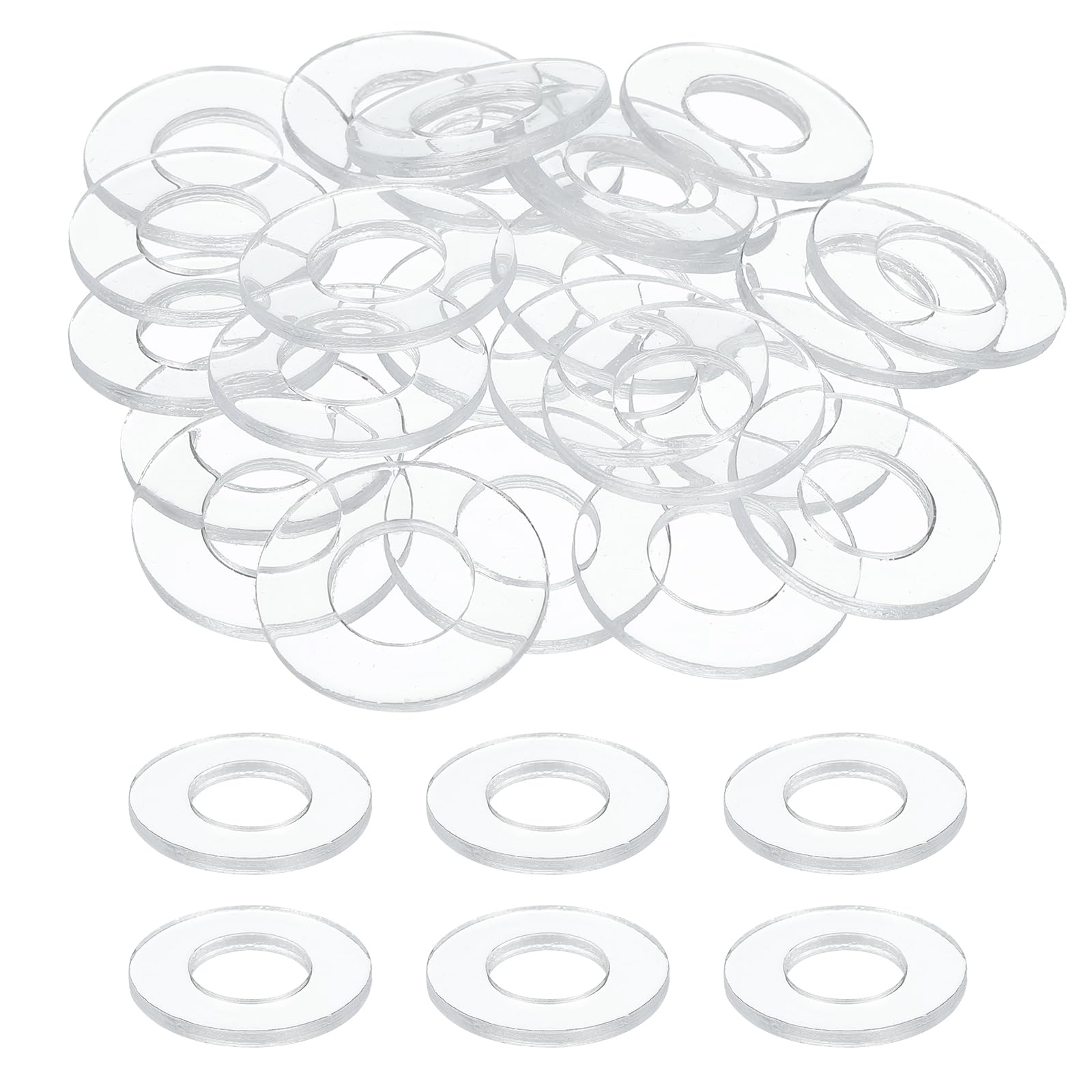 sourcing map 80 Pcs M12 PVC Flat Washers Clear Plain Washer 12mm ID 24mm OD 2mm Thick Round Flat Spacers for Screws Bolts Glass Shower Door Handle Bathroom