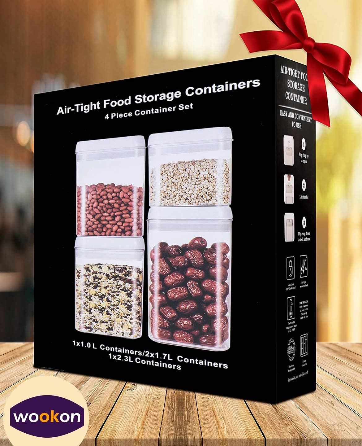 Upgraded Airtight Food Storage Container Set With Easy Lock Improved Lids,Kitchen & Pantry Organization 4 Pieces BPA Free Plastic for Dry Foods & Liquids,Include10 Free Chalkboard Labels and 1 Marker