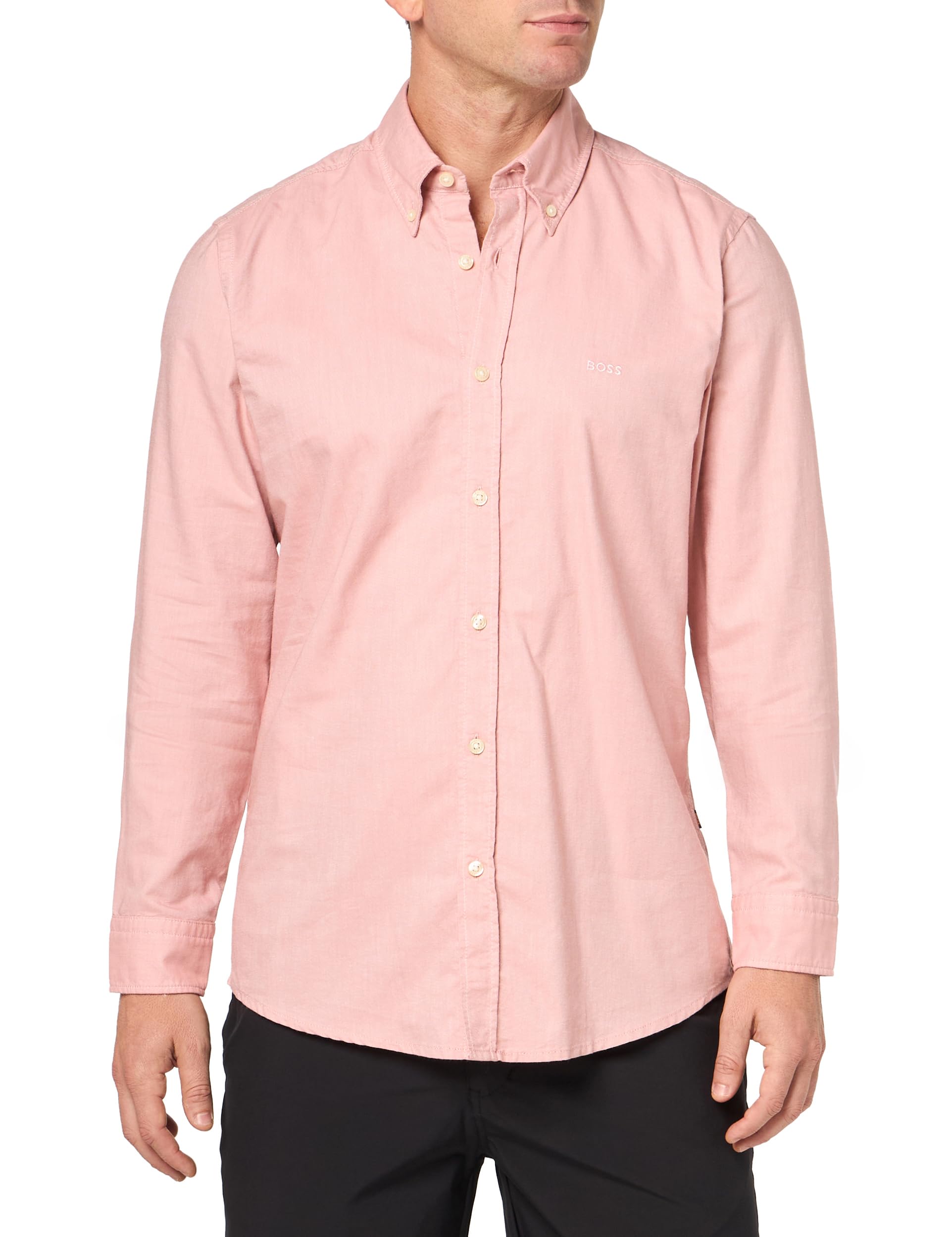 BOSS Men's Rickert Long Sleeve Oxford Shirt Button, Rose Dawn, S