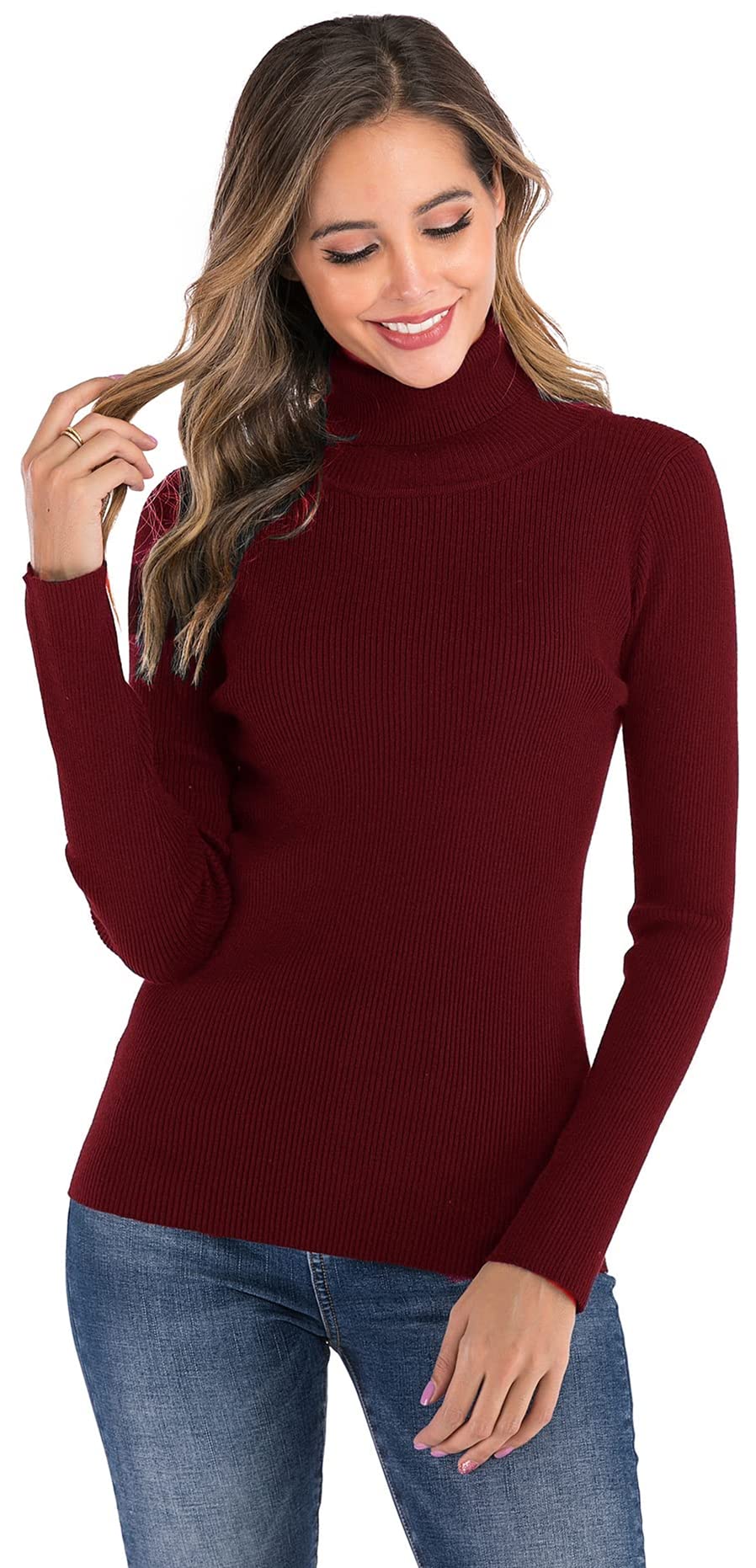 Yukiuiny Damen Rollkragenpullover Elegant Langarm Strickpullover Elastisch Kuschelig Gerippt Strickpulli Rolli für Herbst Winter