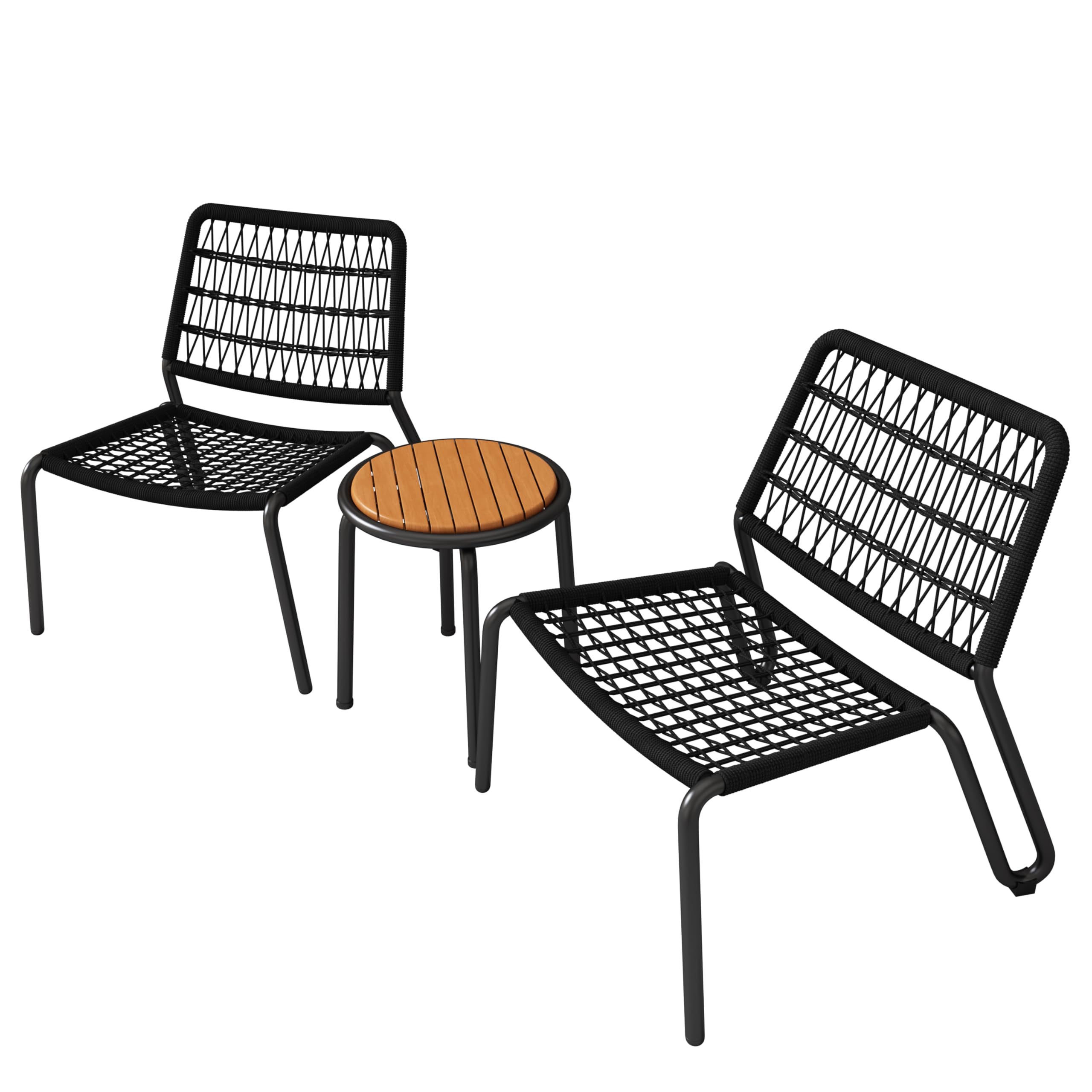 Meubles de balcon en acier galvanisé et corde tressée main avec plateau bois