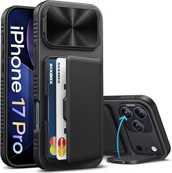 for iPhone 17 Pro Case Wallet, Built-in Stand & Card Holder & Camera Cover, Rugged Military Grade Drop Protection Heavy Duty Hard Protective Phone Cover Case for iPhone 17 Pro 6.3" 2025, Black