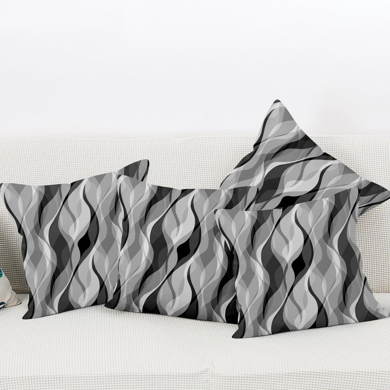 Black and Grey Pillow Covers 20x20 Inch, Modern Grey Striped Throw Pillow Covers Square Cotton Linen Couch Pillow Cases, Set of 4 (No Inserts)