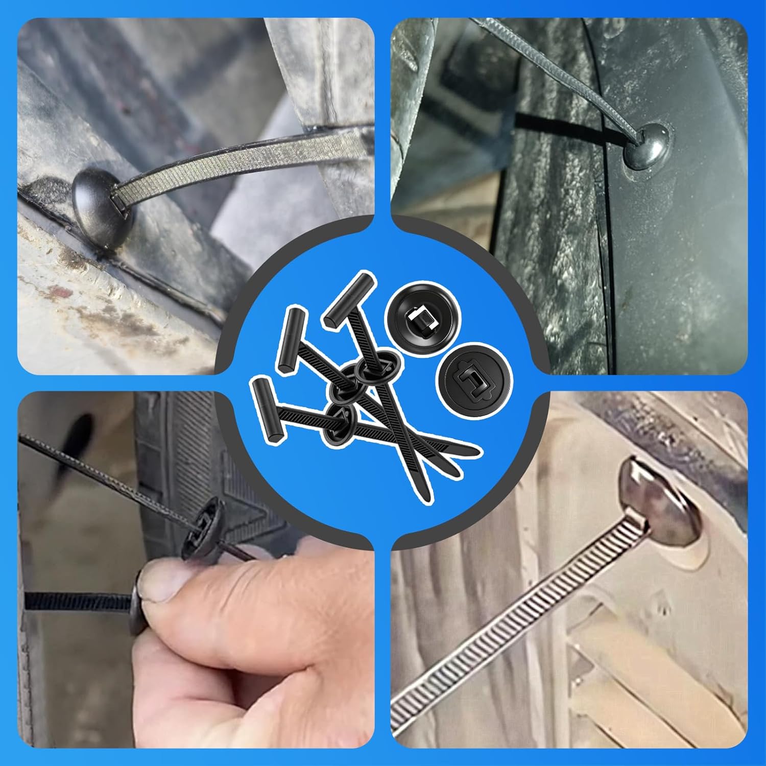 60PCS T-Head Cable Tie Buckle, Heavy Duty Automotive Bumper Fastener Clips, Dual-Lock Nylon Zip Ties, Tool-Free Install for Car Truck Motorcycle with Storage Box