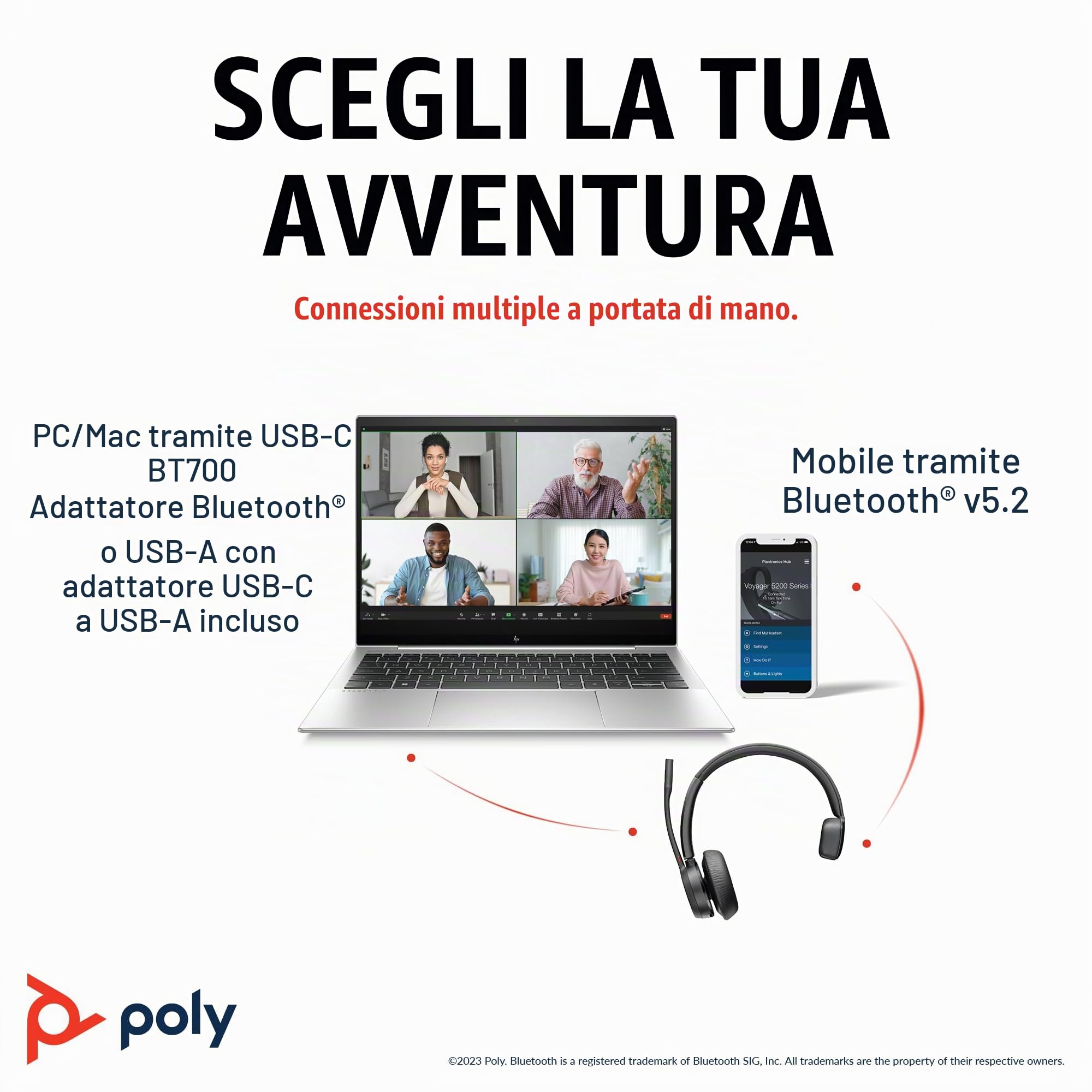 Poly Voyager 4310 UC, Cuffia Monoaurale Senza Filo, Connessione Bluetooth e USB-C BT700, Cancellazione Rumore, Cuscinetto in Similpelle, Autonomia 24 Ore, Compatibile con Windows 10 e macOS, Nero