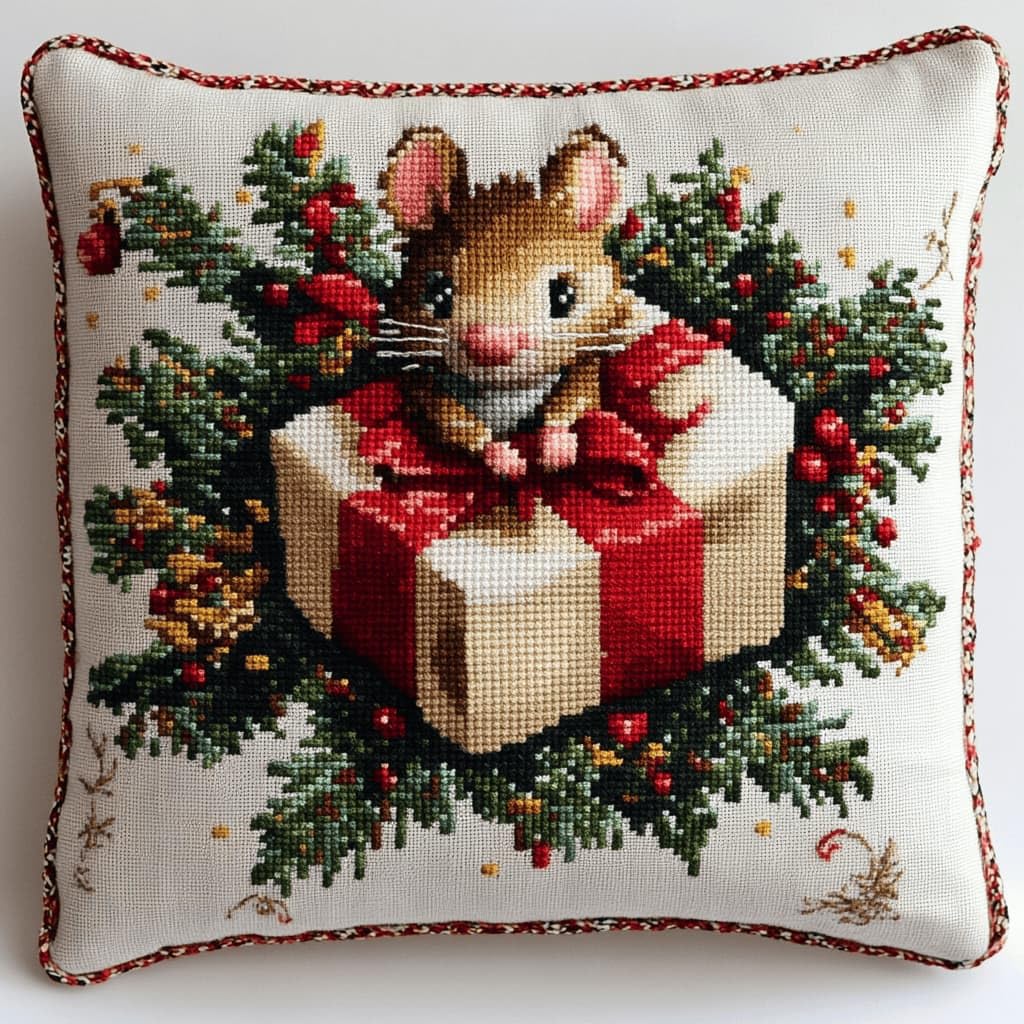 AxiangziK Latch Hook Pillow Kit for Adults,Mouse 17X17In Latch Hook Kit for Pillow Cover with Instruction for Beginner Cross Stitch Sofa Cushion Cover with Crochet Yarn for Beginners and Home Decor