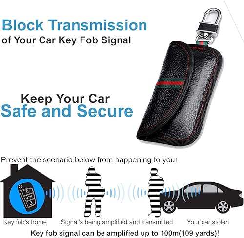 Miniatura 2 de VAWcornic Faraday - Paquete de 2 bolsas para llavero, de piel auténtica, bloqueo de señal RFID, bloqueo de señal sin llave, funda para llave para