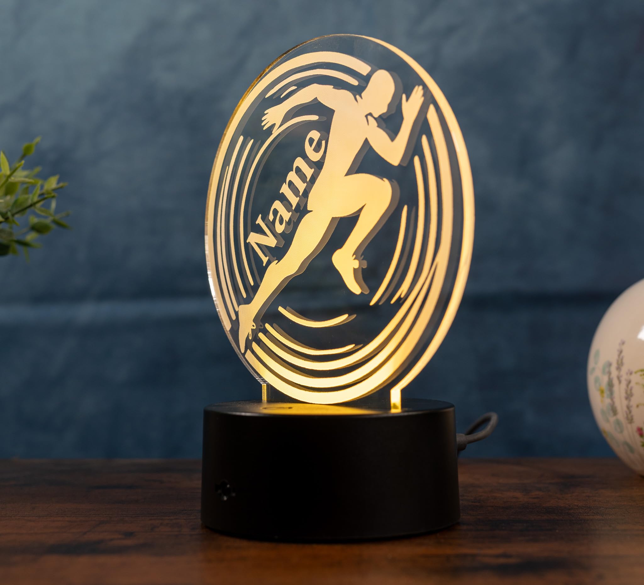 Läufer Lampe personalisiert – LED Nachtlicht mit Name | Sprint Geschenk Leichtathletik Deko | Running Light für Kinderzimmer, Schlafzimmer & Sportler
