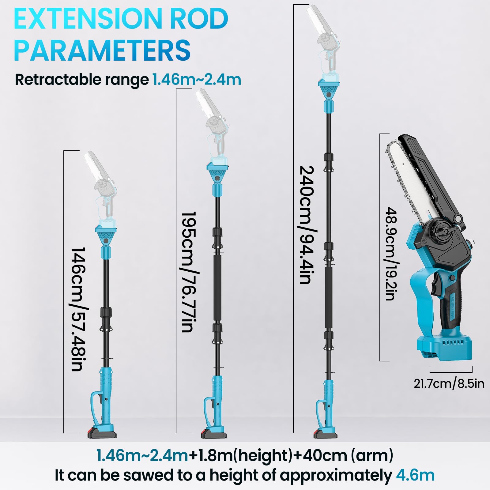 Podadora inalámbrica para Makita batería de 18 V, 6/8 pulgadas, sin escobillas, barra telescópica de 2 m, cabezal de motor inclinable 180°, velocidad de corte de 8 m/s (sin batería) (motosierra)