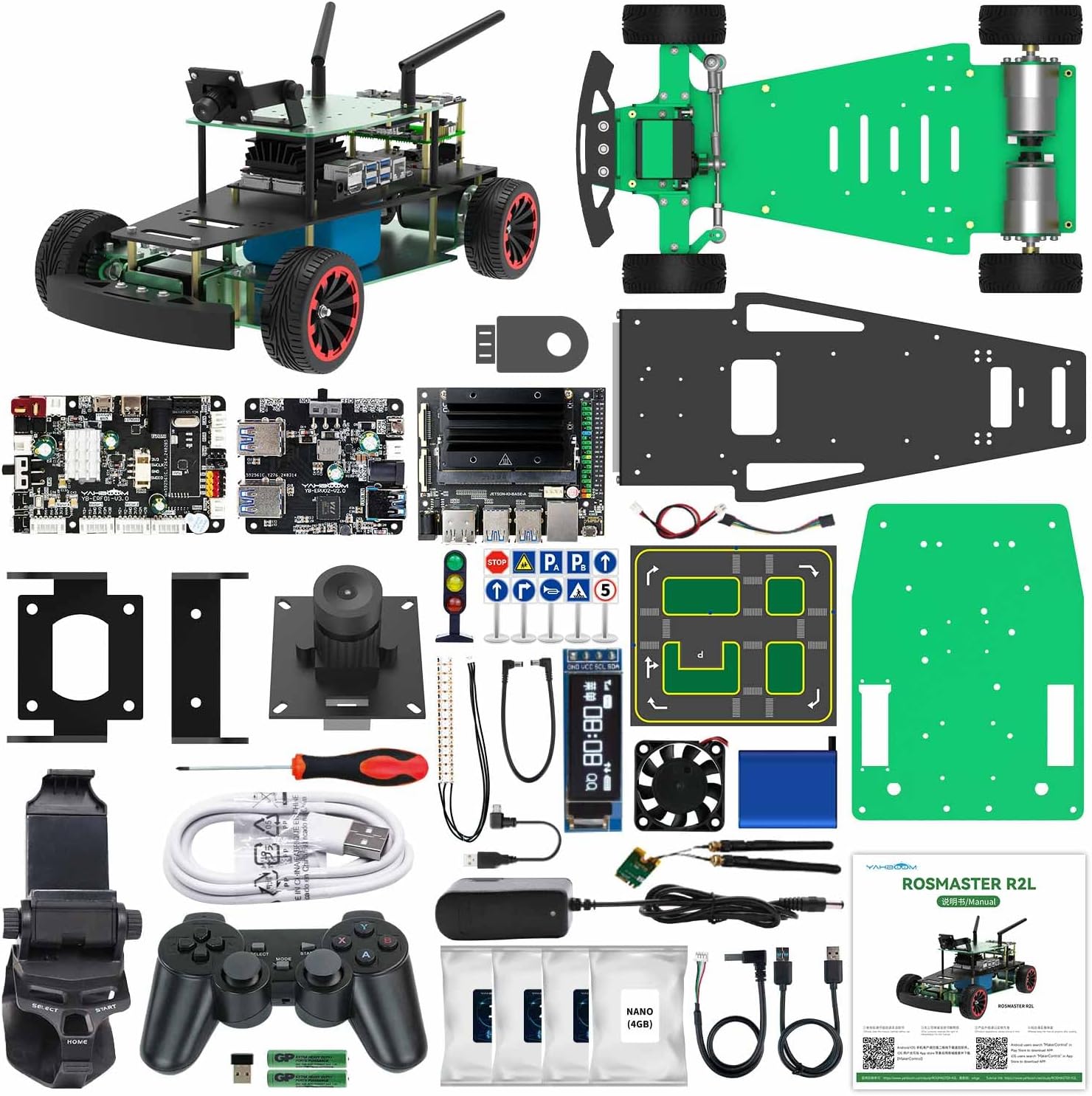 Yahboom AI Python Programming ROS Adults Robotic kit Autopilot Training Ackerman Structure Learning Teaching Research(R2L Autopilot Ver with Jetson Nano SUB)
