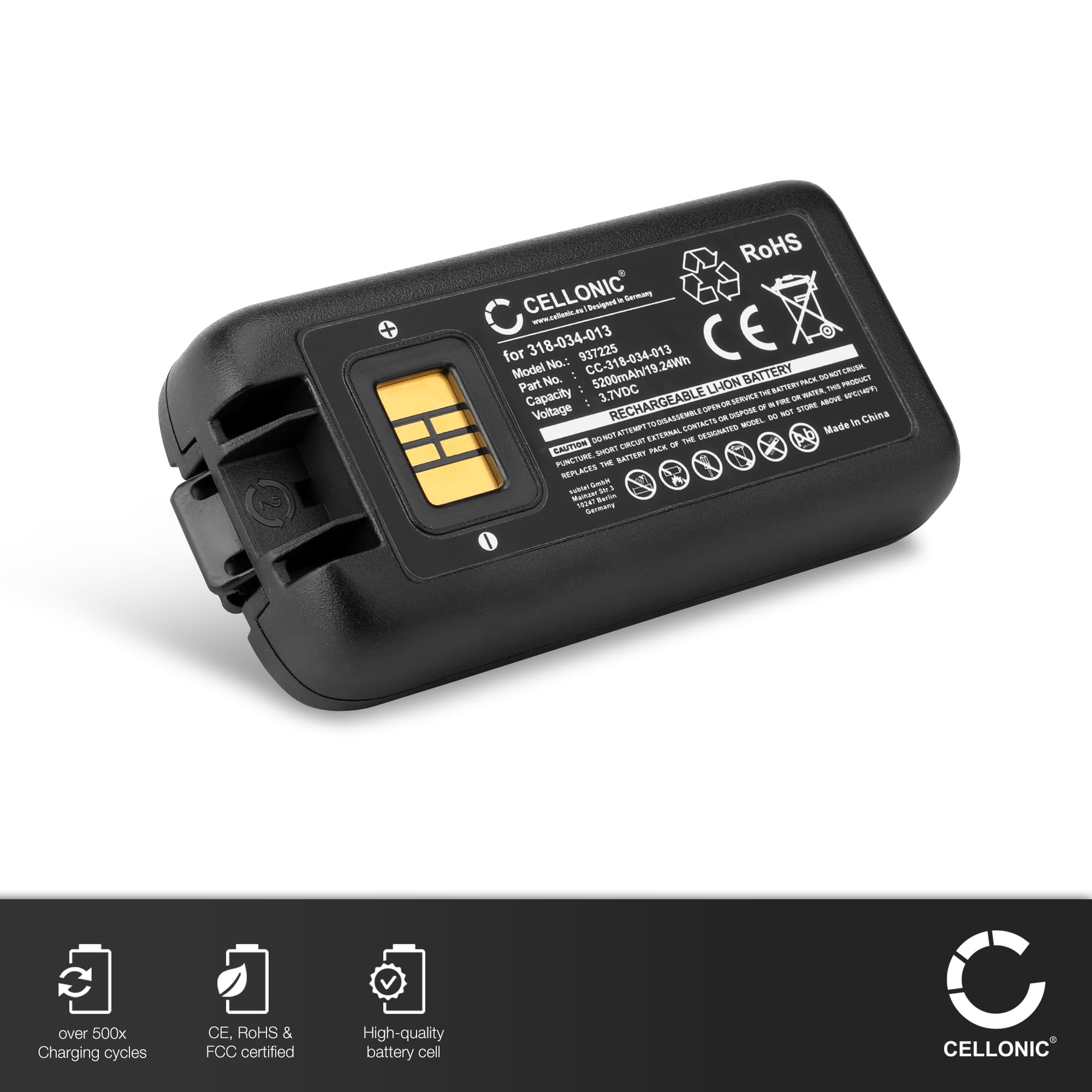 CELLONIC 1x Akku kompatibel mit Honeywell CK3, CK3B, 318-034-001 | 1x, (5200mAh-3.7V-Lithium-Ionen), Barcode Scanner Akku, für Honeywell CK3X, 318-034-034, 318-034-003, 318-034-023, CK75, CK71