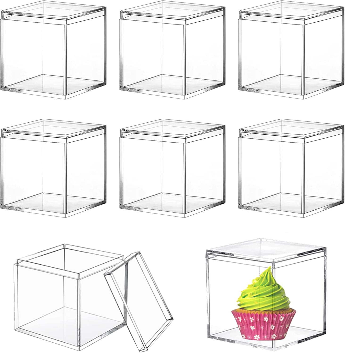 KissYou Acrylic Box 8 Pieces Clear Display Box with Lid Multi-Purpose Square Cube Jewelry Storage Contanier Party Christmas Candy Box