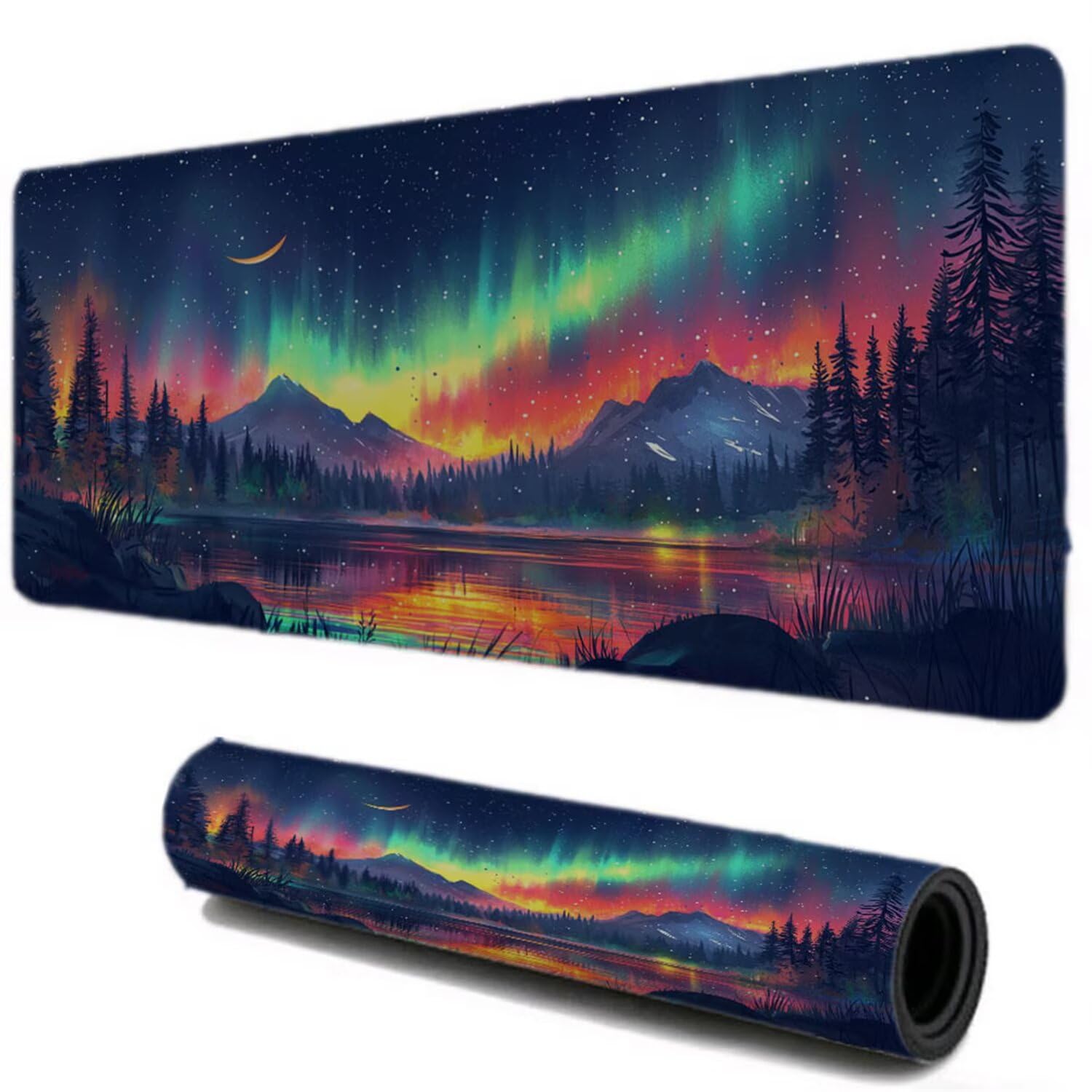 Podkładka pod mysz, podkładka na biurko do gier XXL 1200x600, drzewa Aurora podkładka pod mysz ochraniacz na biurko, zszyte krawędzie antypoślizgowa gumowa podstawa, akcesoria do biura domowego I-348