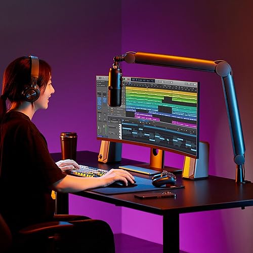 Miniatura 3 de Mount-It! Brazo de micrófono, brazo de micrófono, soporte de escritorio ajustable de micrófono de movimiento completo, para transmisión, juegos,