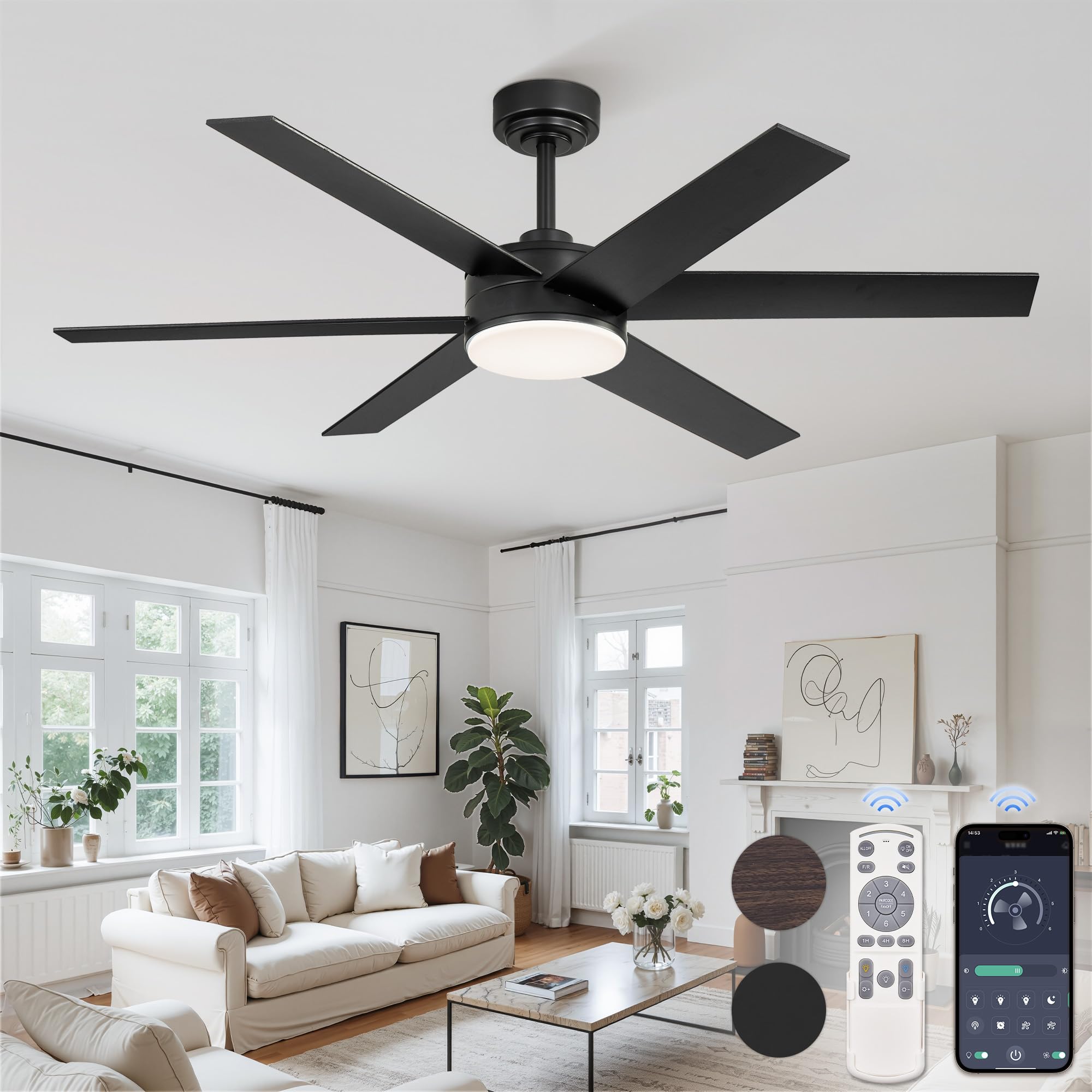 fanbulous 52" outdoor ceiling fans with lights, dimmable 3cct, black