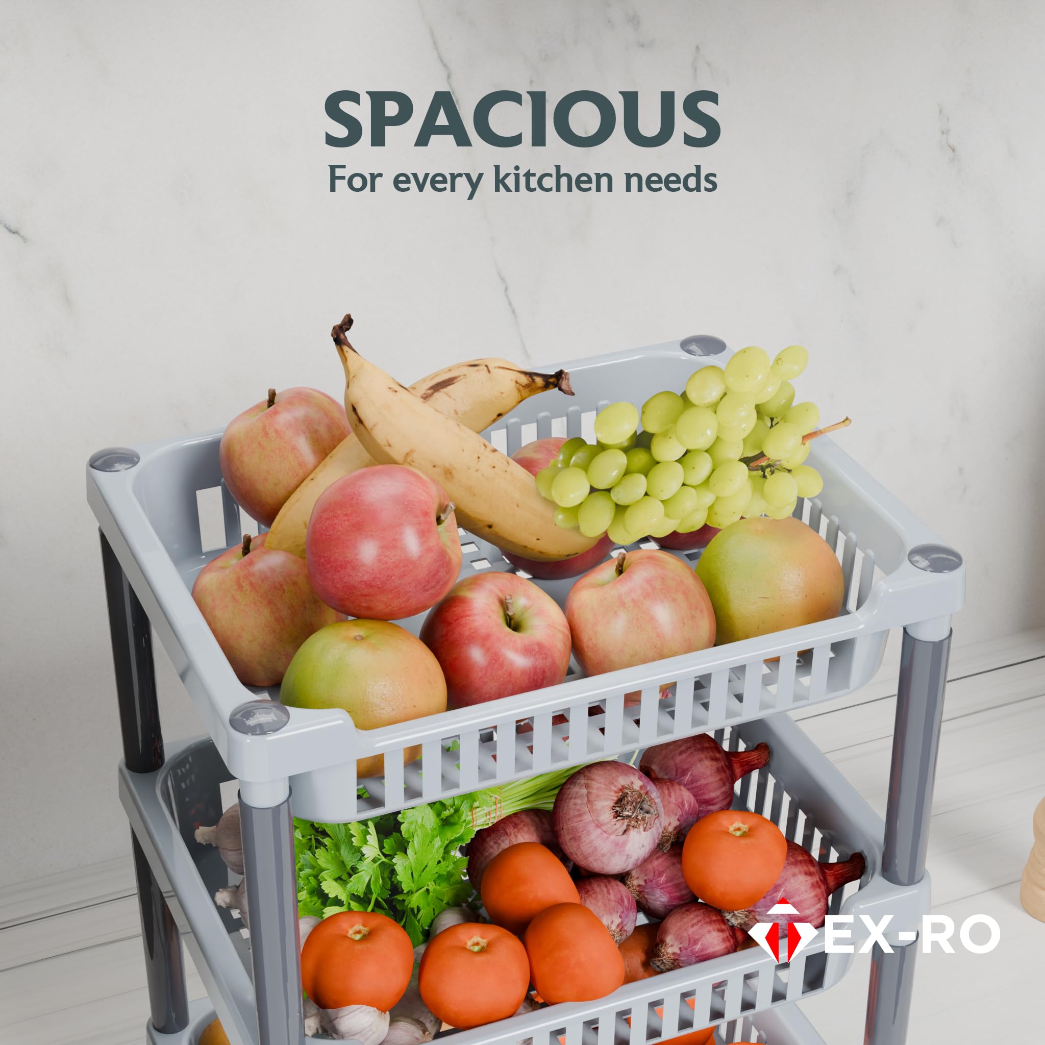 TEX-RO 3-Layer Kitchen Rack Stand/Multipurpose Rack for Storage/Vegetable Stand for Kitchen Storage Rack/Durable Kitchen Racks for Storage (Grey) - Image 8 thumbnail