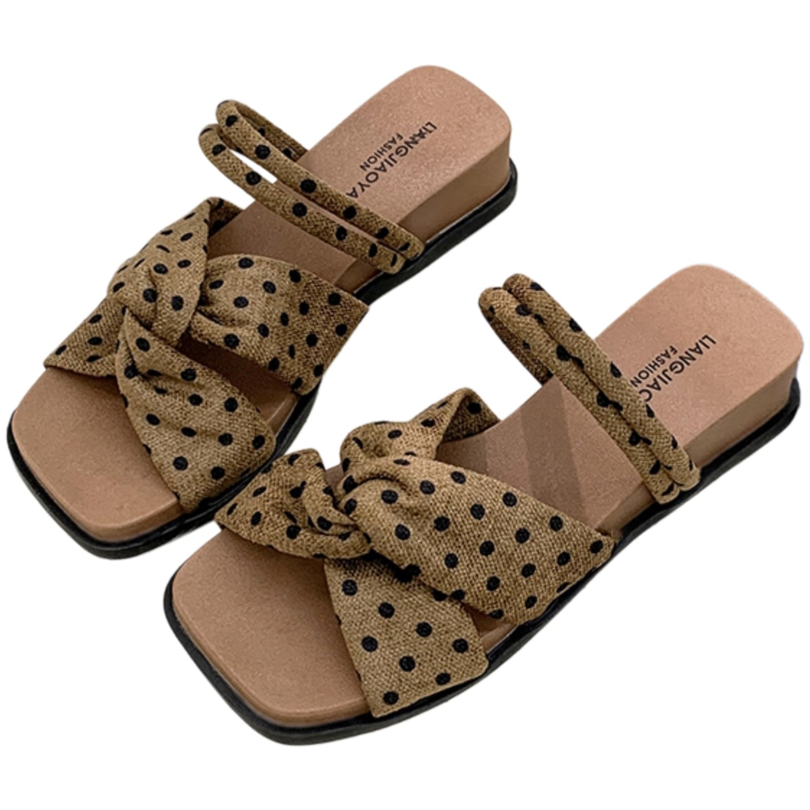 Sandales en lin pour femmes avec plateforme basse et bout carré beige