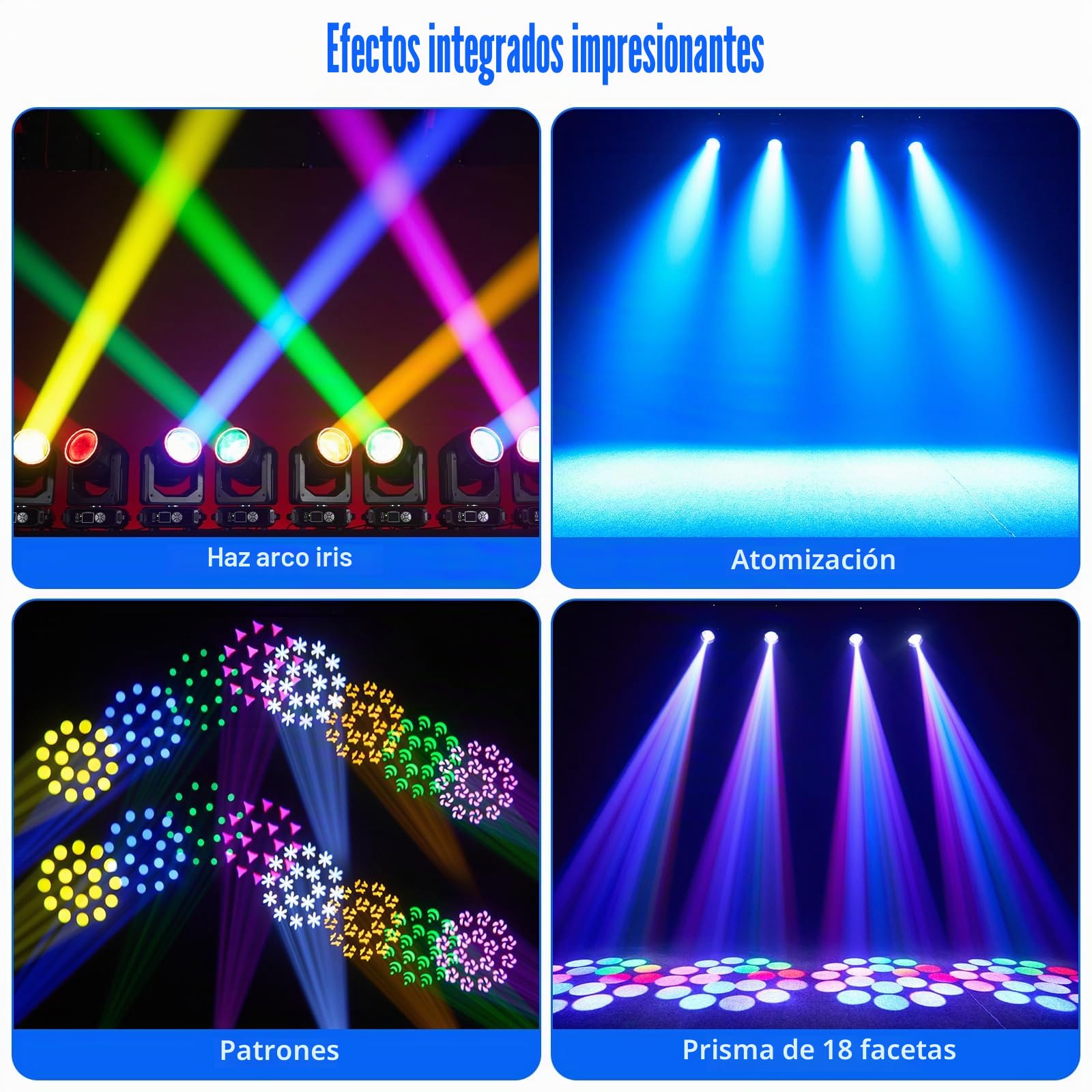 2 unidades 200W Cabeza Móvil LED Luces DJ Zoom, 18 prismas iluminación de escenario, DMX-512 estroboscópico activado por sonido, iluminación de disco DJ para fiesta, boda, Halloween, Navidad