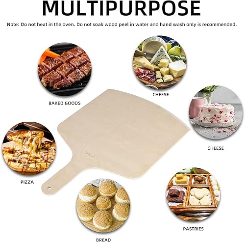 Miniatura 5 de UPTRUST Pelado de pizza, pelado de pizza de madera natural de alta calidad, rectangular, espátula grande para pizza, tabla de cortar para hornear