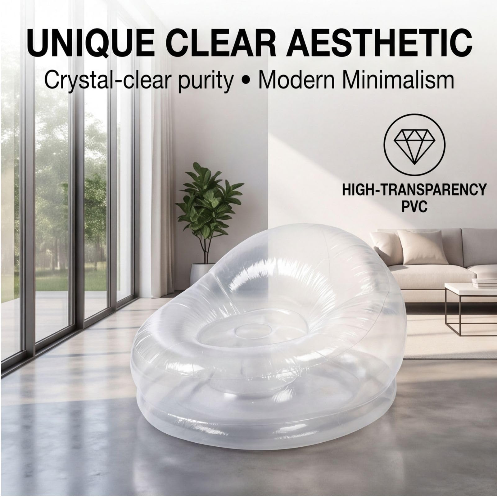 Sxhlseller Transparenter Aufblasbarer Sessel, Klarer Luftsofa Sitzsack für Innen & Außen, Ergonomisch, Leicht Tragbar, für Garten, Party, Strand, Pool, Camping, Schlafzimmer