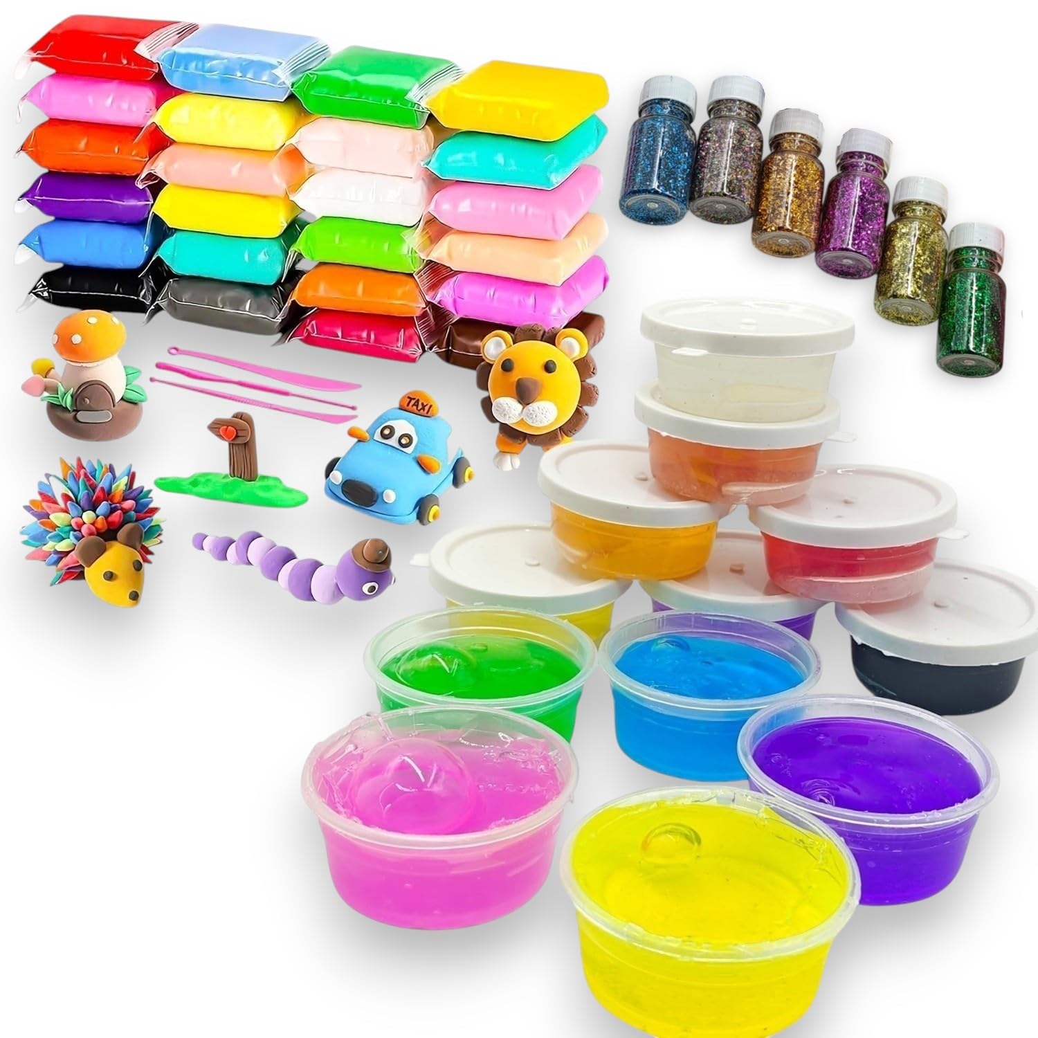 Eclet (6 Glitter+12 Clay+12 Slime) Creative DIY Kit for Toddler Kids with Tools |Combo Slime & Clay Fun Joy Pack for Kids Arts & Crafts, Sensory Play, Birthday Gift for Boys & Girls Age 3+-picture-18