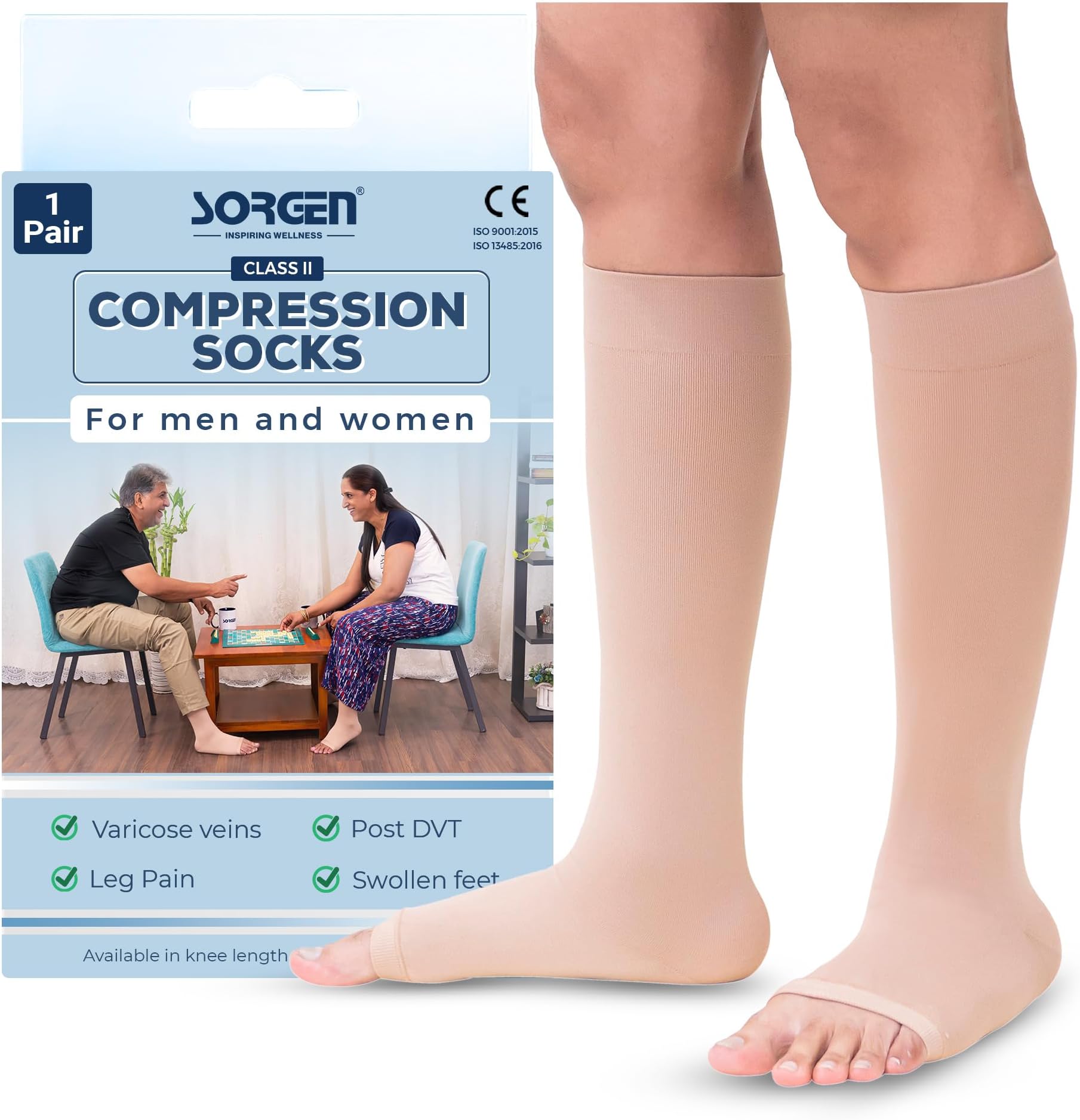 Sorgen Royale (Microfiber) Extra Soft Superior Fabric Medical Compression Stockings for Varicose Veins Class 2 Knee Length for men and women with free wearing glider (XL)