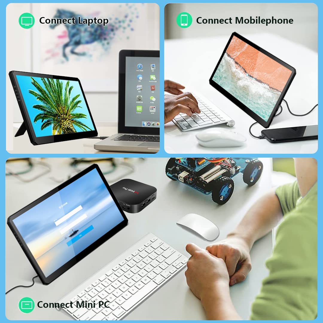Ecran Tactile Portable,10,8'' Moniteur Portable, 1920 X 1080 Fhd, Ecran Tactile avec Hdmi/USB-C,10 Points Portable Monitor Pourpour Ordinateur Portable/Raspberry Pi 5/ Pc/Mac/Game Console