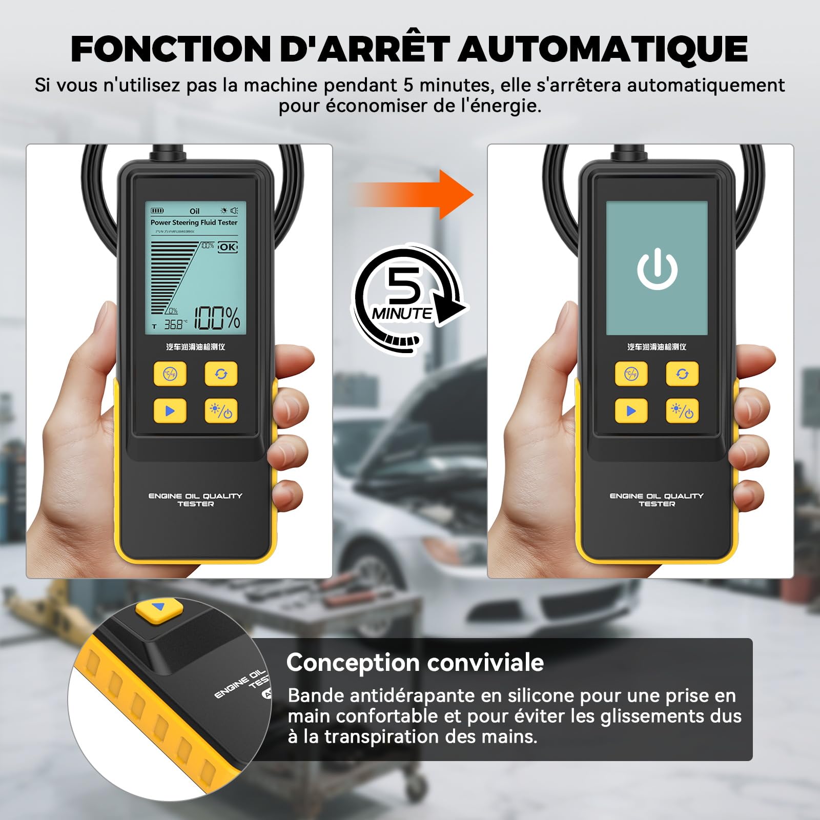 Testeur d'huile Moteur, Testeur de Qualité d'huile Moteur Essence et Diesel, Sonde Haute Précision, écran Rétroéclairé de 2,8 Pouces, Alertes Sonores