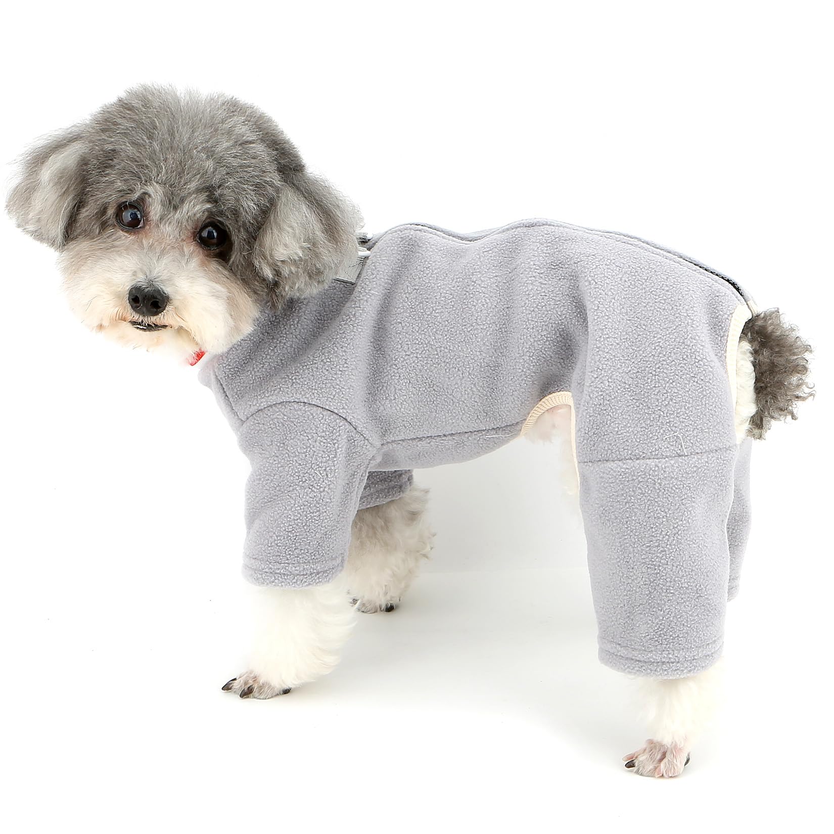 Zunea Zipper Dog Jumpsuit for Small Dogs Winter Warm Fleece Puppy Sweater Outfits with D-Ring Cold Weather Soft Pyjamas Jumpers 4-Legged Chihuahua Yorkie Clothes Pet Apparel Gray L