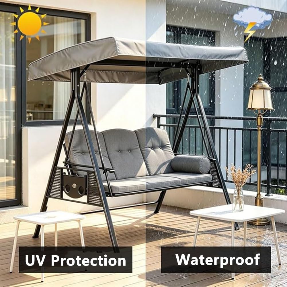 Toit de Rechange pour Balançoire Patio 2-3 Sitzer, Wasserdicht Housse de Balancelle de Jardin Anti-UV pour Protection de Meubles D'extérieur(Black,191x120x18cm/75x47x7in)