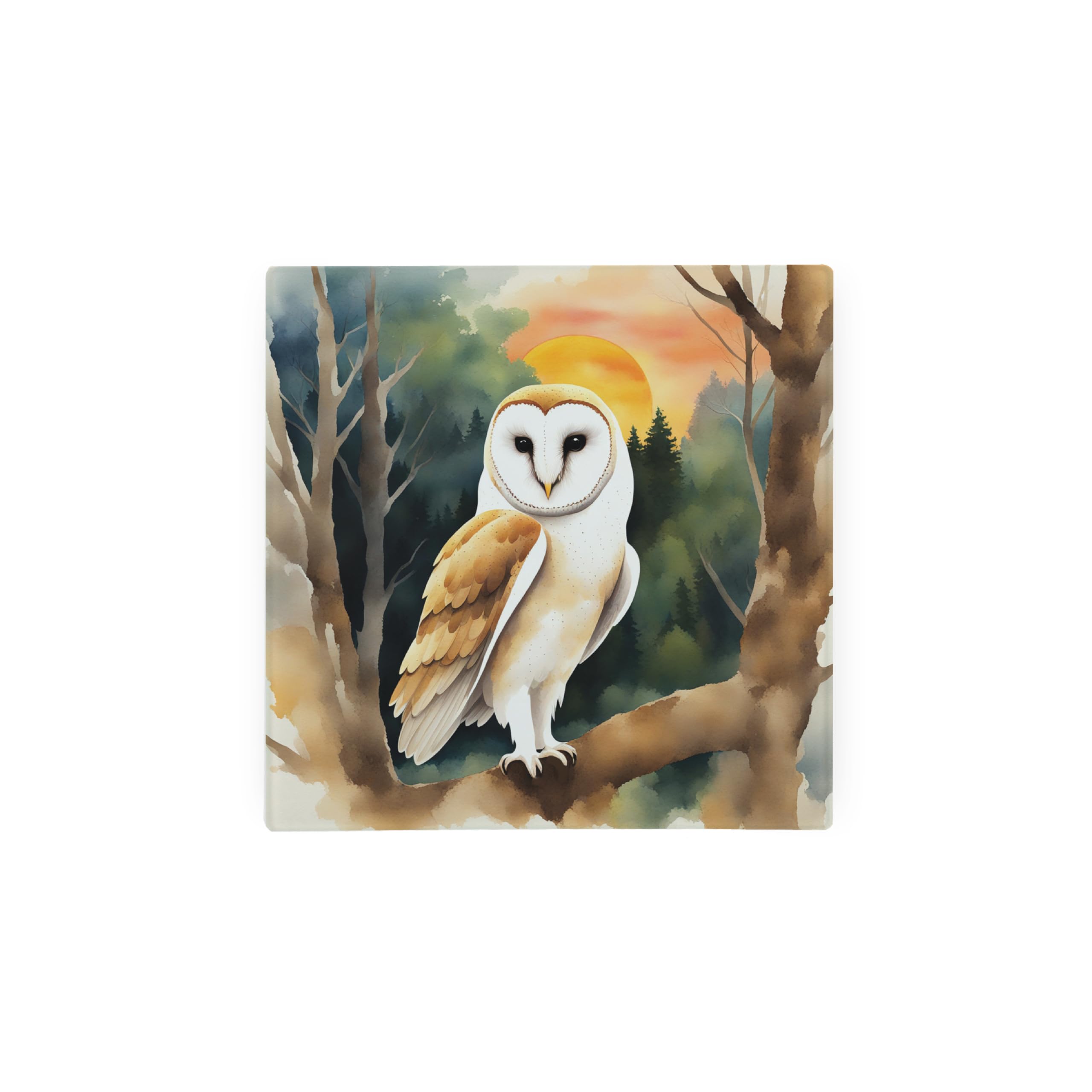 Owl Hot Pot Stand Trivet - British Wildlife Art Glassware Gift/Present - Kitchen Chopping/Cutting Board Worktop Protector with Non-Slip Feet 20cm x 20cm (8" x 8")