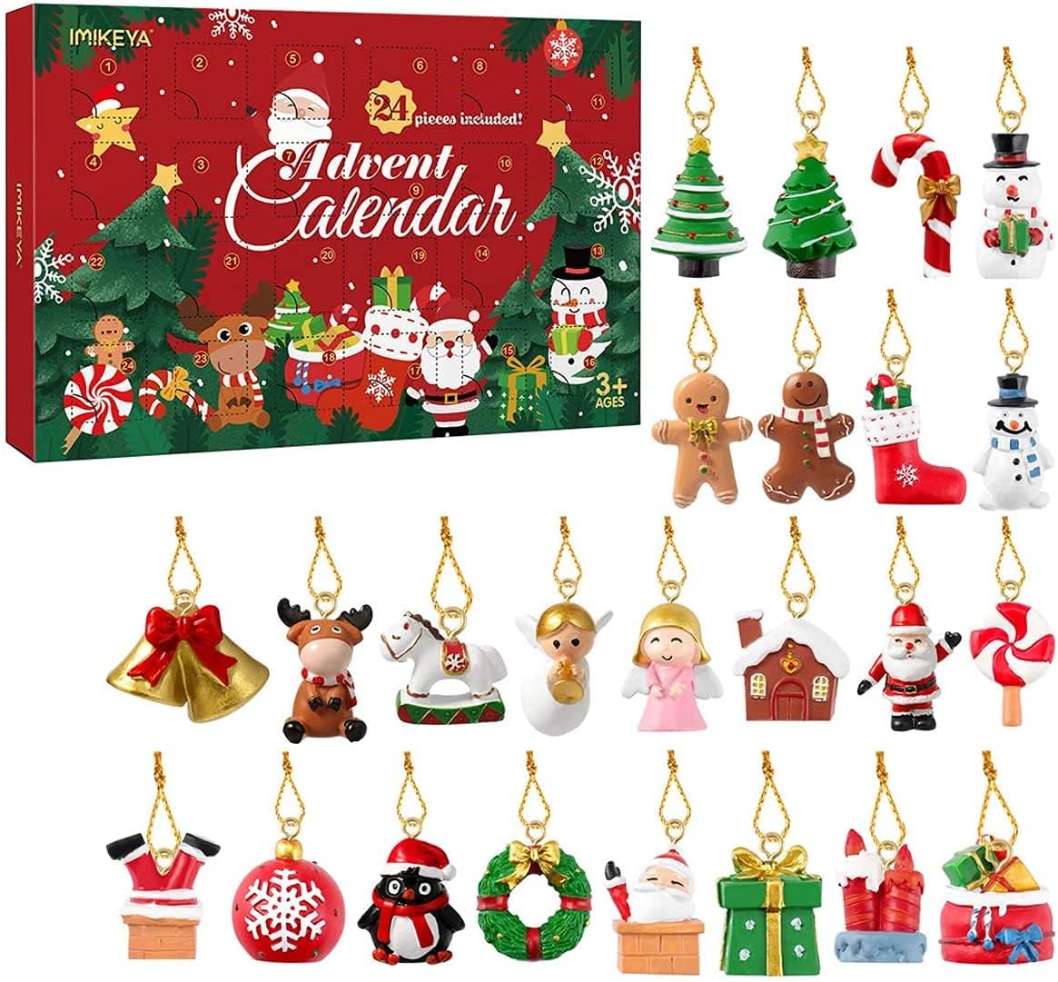 IMIKEYA 2025 Advent Calendar: Mini Christmas Ornaments, Christmas Countdown Advent Calendar Ornaments Set of 24 Resin Christmas Ornaments Angel Santa Snowman Reindeer Small Miniature Christmas Tree Ornaments