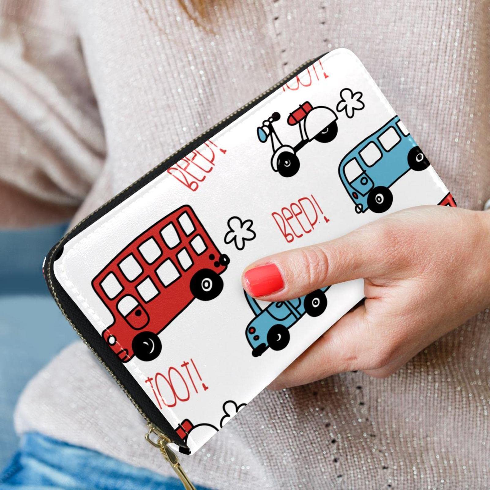 Cartera larga de piel con cremallera para autobús y coche, Varios colores, 20.5x2.5x11.5cm/8.07x1x4.53 in, Classic