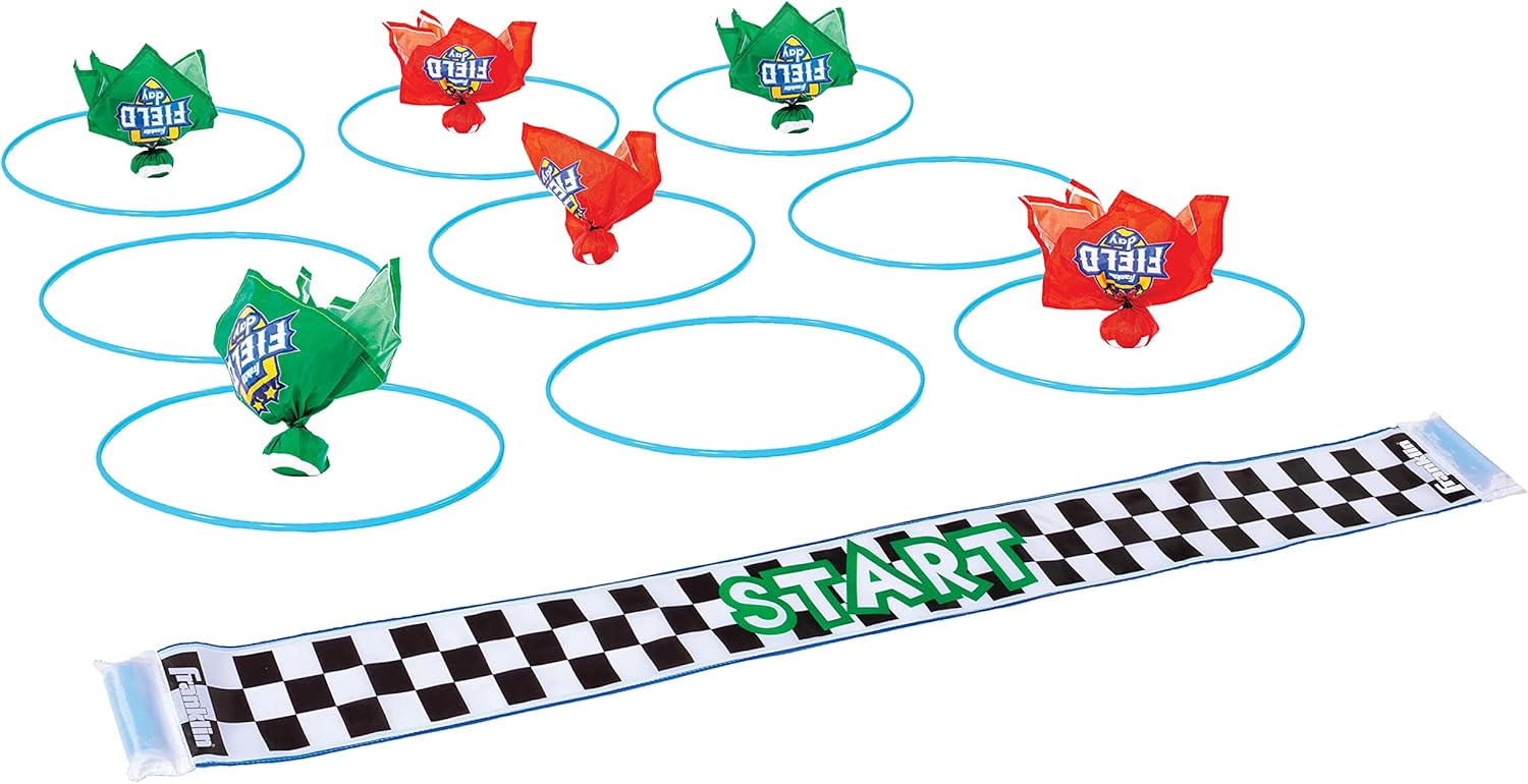 Franklin Field Day Deluxe Tic Tac Toe Racing for Kids and Adults - Perfect for Backyard Play - Includes 9 Play Space Hoops, 6 Tic Tac Toe Weighted Flags and 1 Starting Line