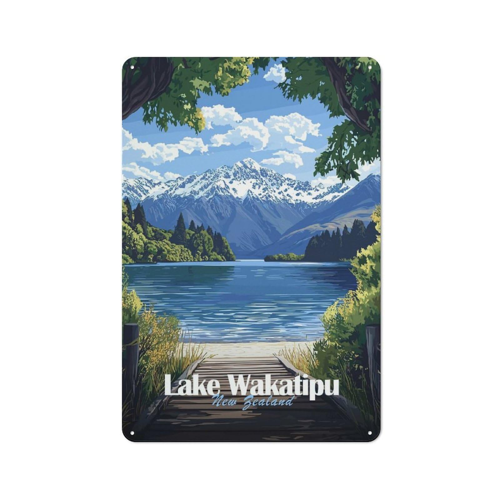 Junmoney Style-15 Lake Wakatipu, New Zealand Rustic Metal Sign 30X20cm For Pub Or Café, For Collectors Of Rustic Metal Wall Decor