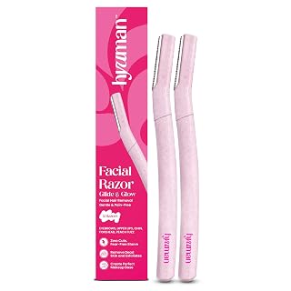Hyuman Glide & Glow Face Razor for Women Pack of 2 | Facial Hair Removal Razor | Eyebrow Shaper, Upper Lip, Chin & Peach Fuzz Remover | Dermaplaning Face Blade | Gentle & Pain-Free