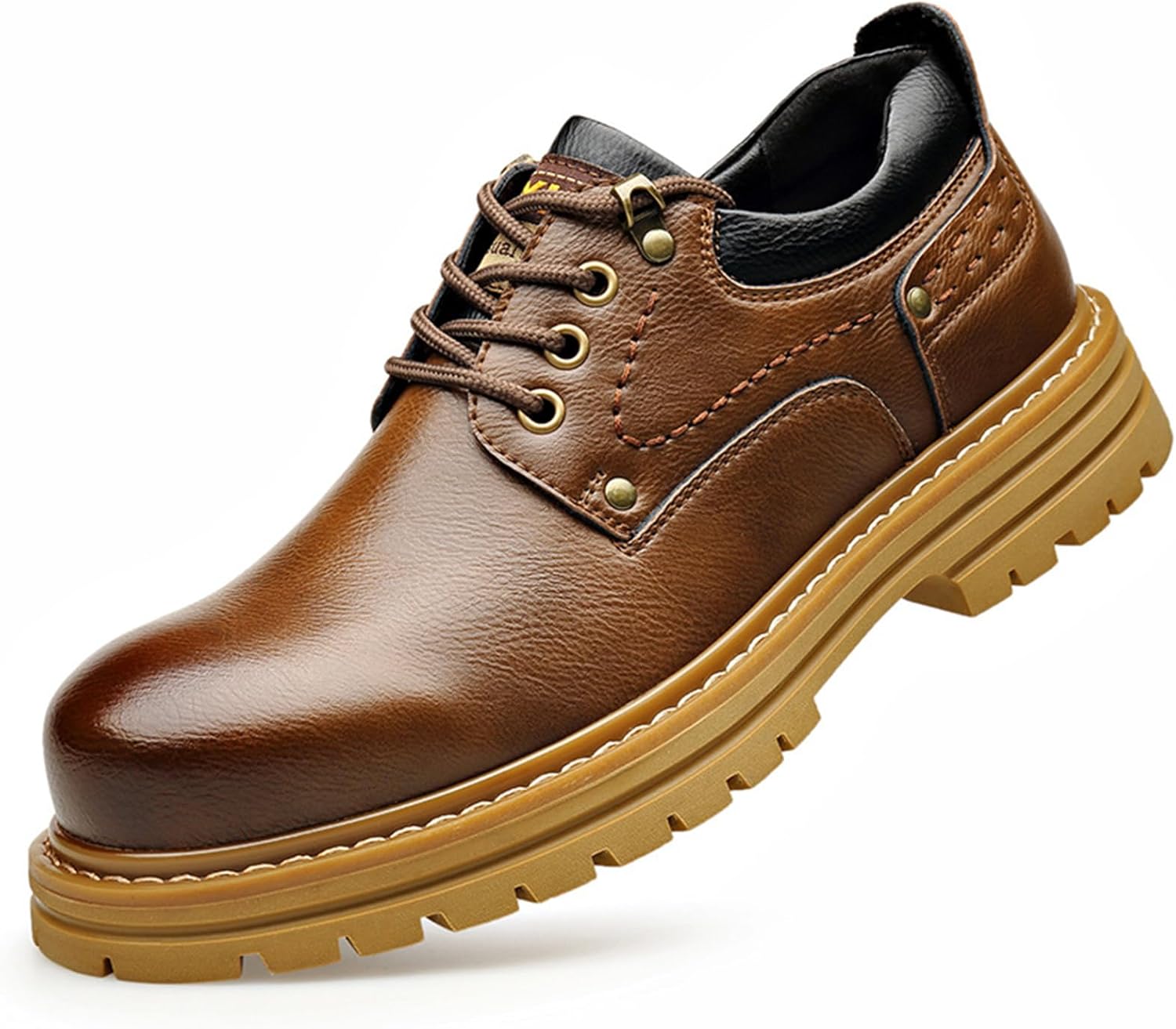 Men's Retro Leather Platform Lug Sole Oxfords Classic Soft Round Toe Chunky Heel Lace Up Formal Derby Shoes Office Driving Business Shoes