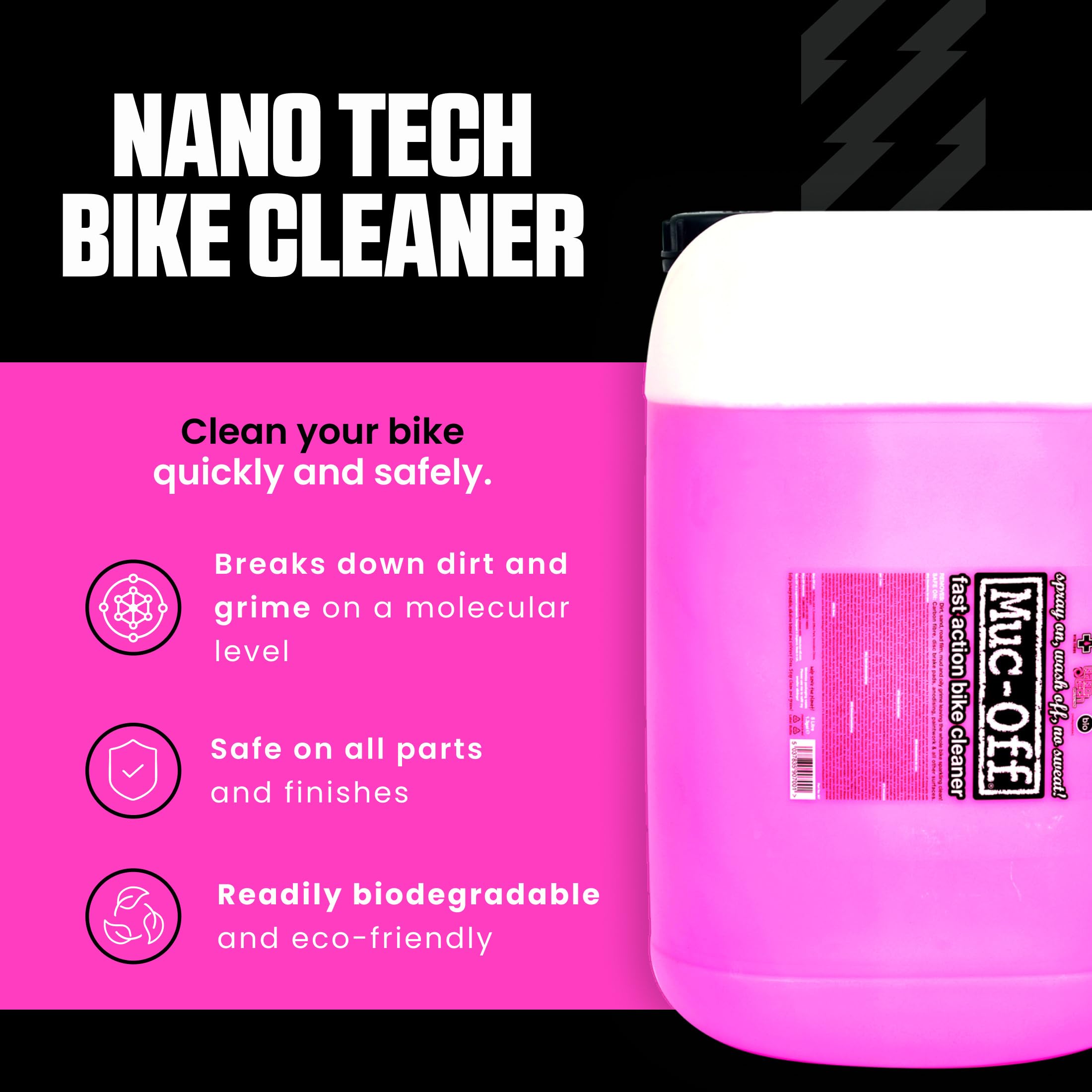 Muc-Off Nano-Tech środek czyszczący do roweru, 25 l, biodegradowalny spray do czyszczenia roweru i odtłuszczania roweru, do rowerów MTB, szosowych, żwirowych, e-rowerów, czarny