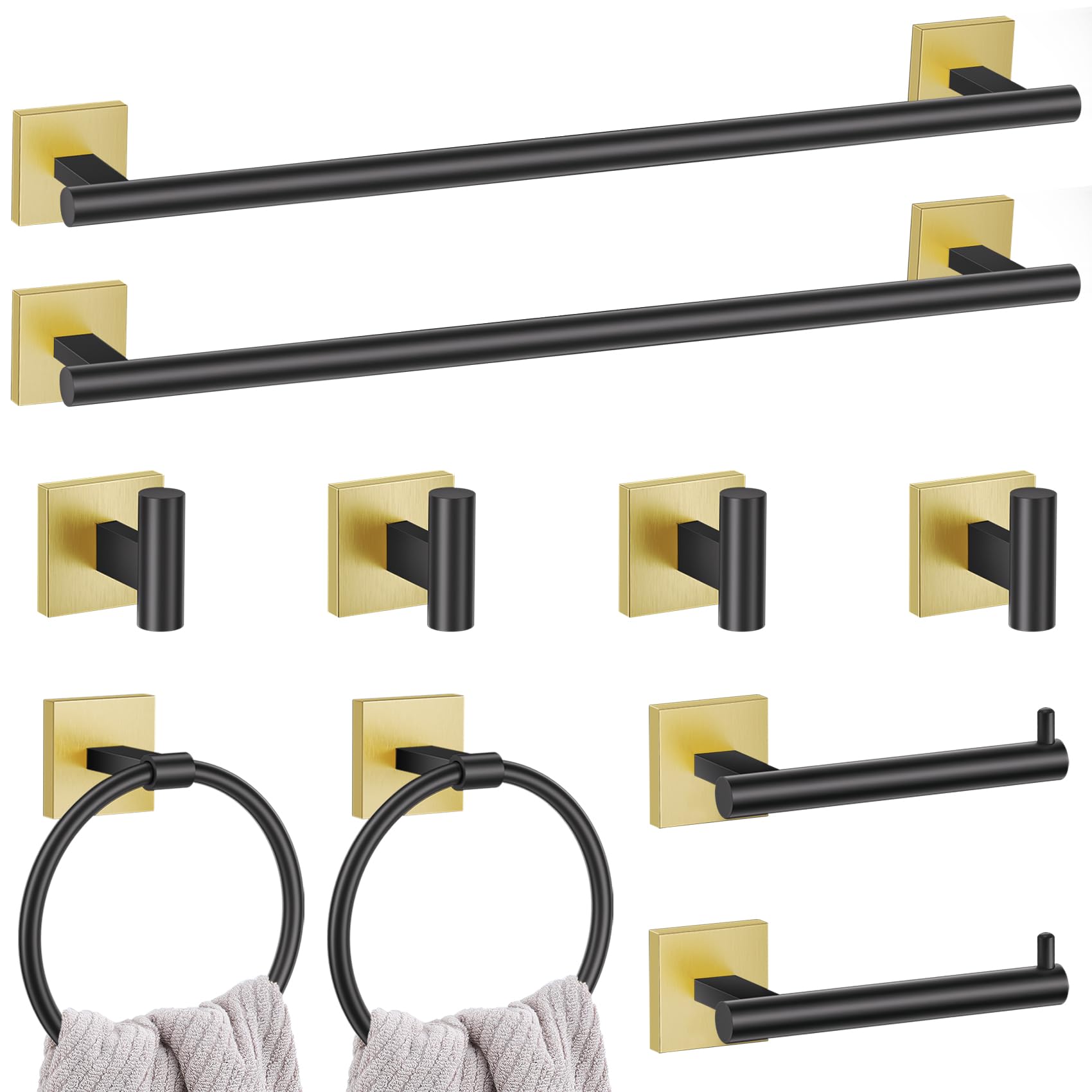 LMYSXAOZ 10 Pieces Black Gold Towel Bar Set, 23.6 Inch Bathroom Accessories Set SUS304 Stainless Steel Hardware Racks for Wall Mounted.