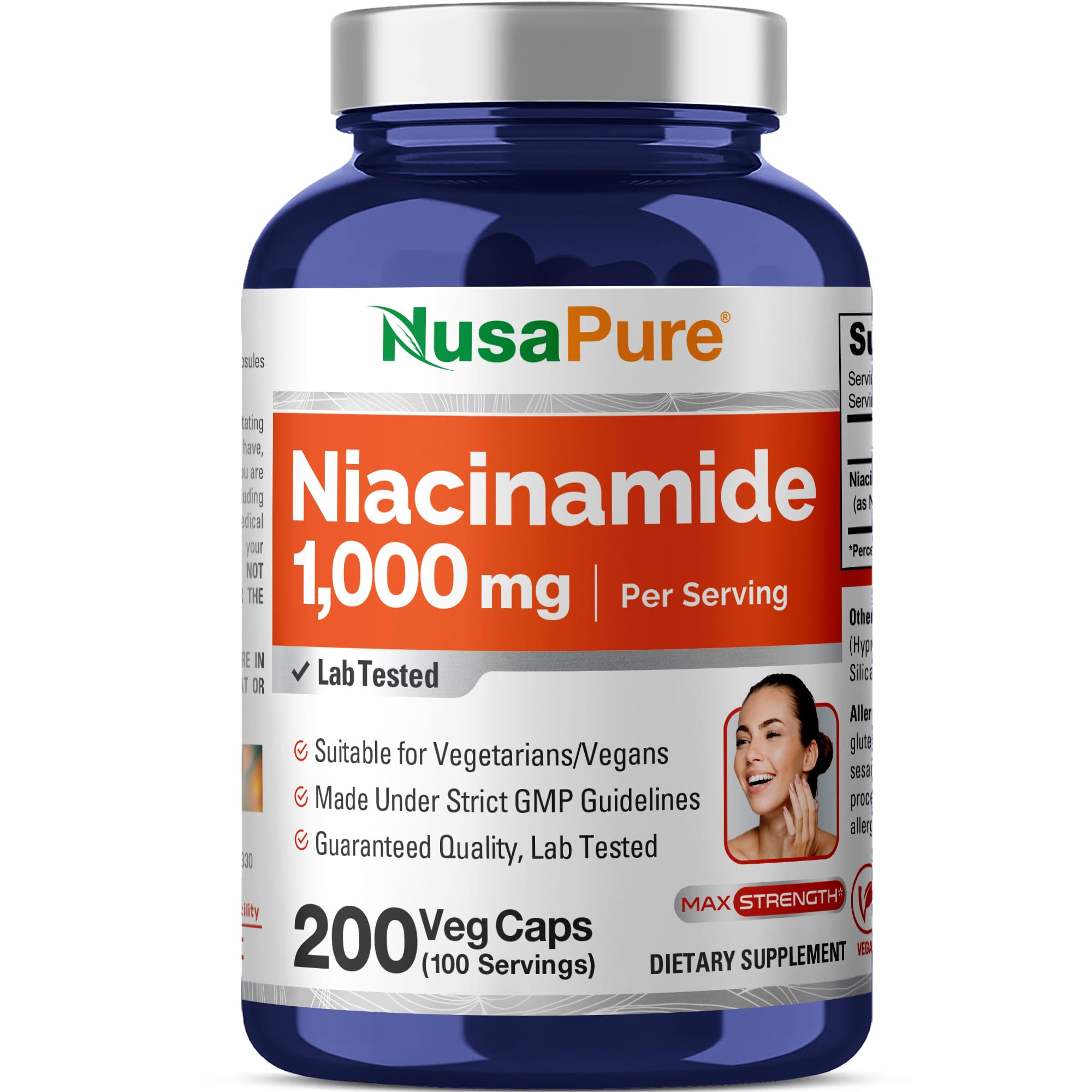 Niacinamide Vitamin B-3, Flush Free, Vegan, 1000mg, 200 Caps - 100 Servings