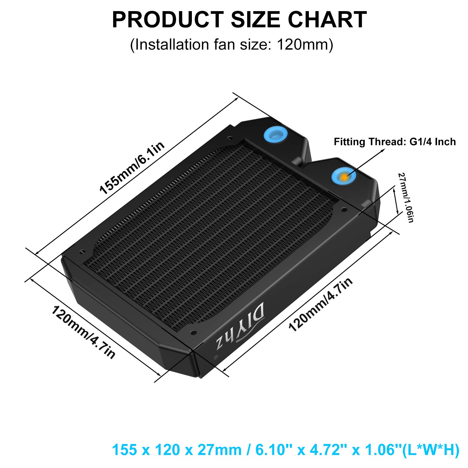 Radiatore per computer di raffreddamento ad acqua, 12 tubi in rame spesso scambiatore di calore radiatore di raffreddamento a liquido G1/4 filo filo filo dissipatore 120 mm per CPU PC Laser