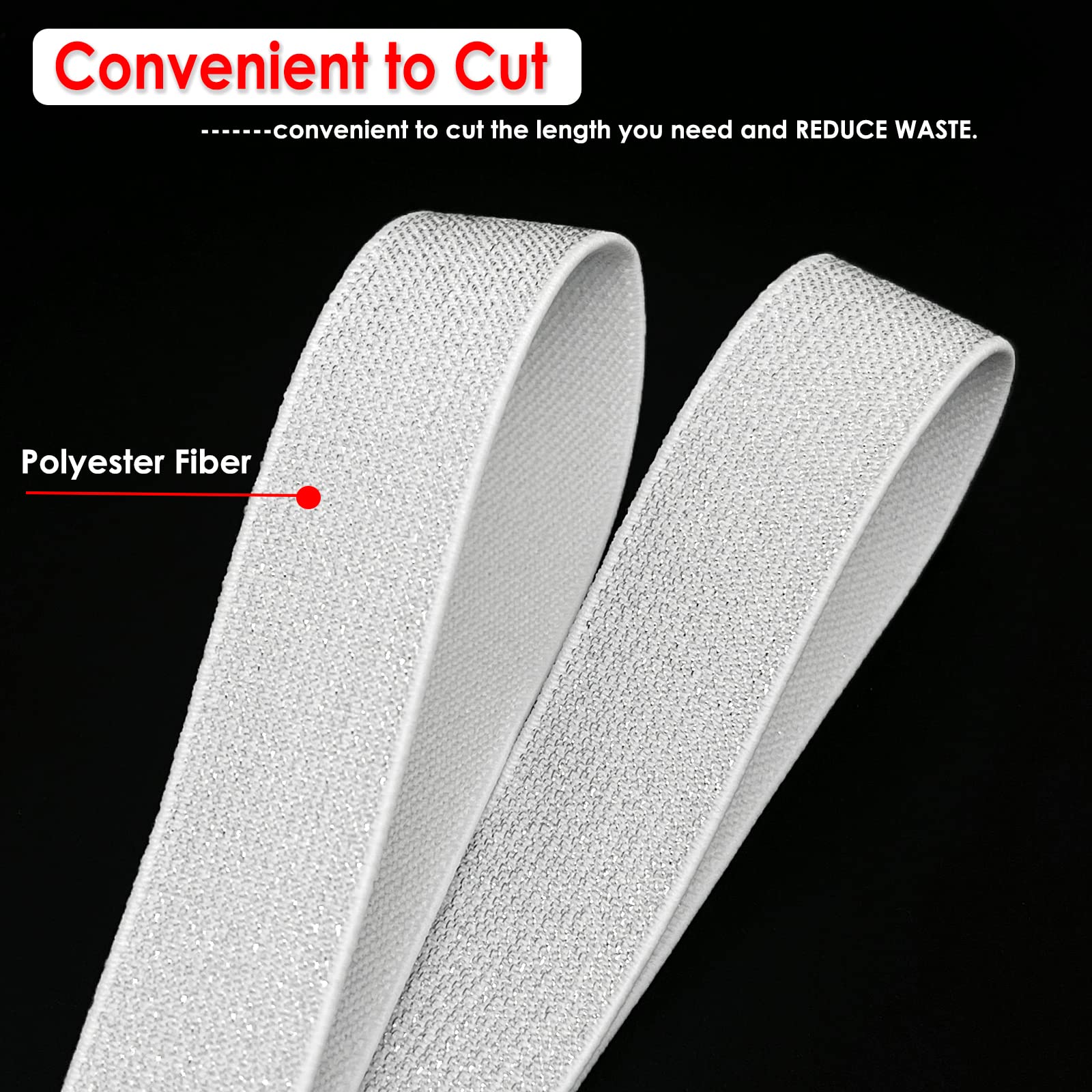 1pcs 9.4Yards Glitter Elastic Bands,Elastic Sewing Bands Knit Elastic Spool for Sewing Waistband Headband(White Silver)