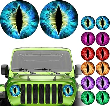 Beast Eyes Headlight Decals, 3D Stereo Eye Headlight Decal Stickers for Jeep Headlights, Round Headlights Decal for Truck Car Body Window Bumper Decoration Blue