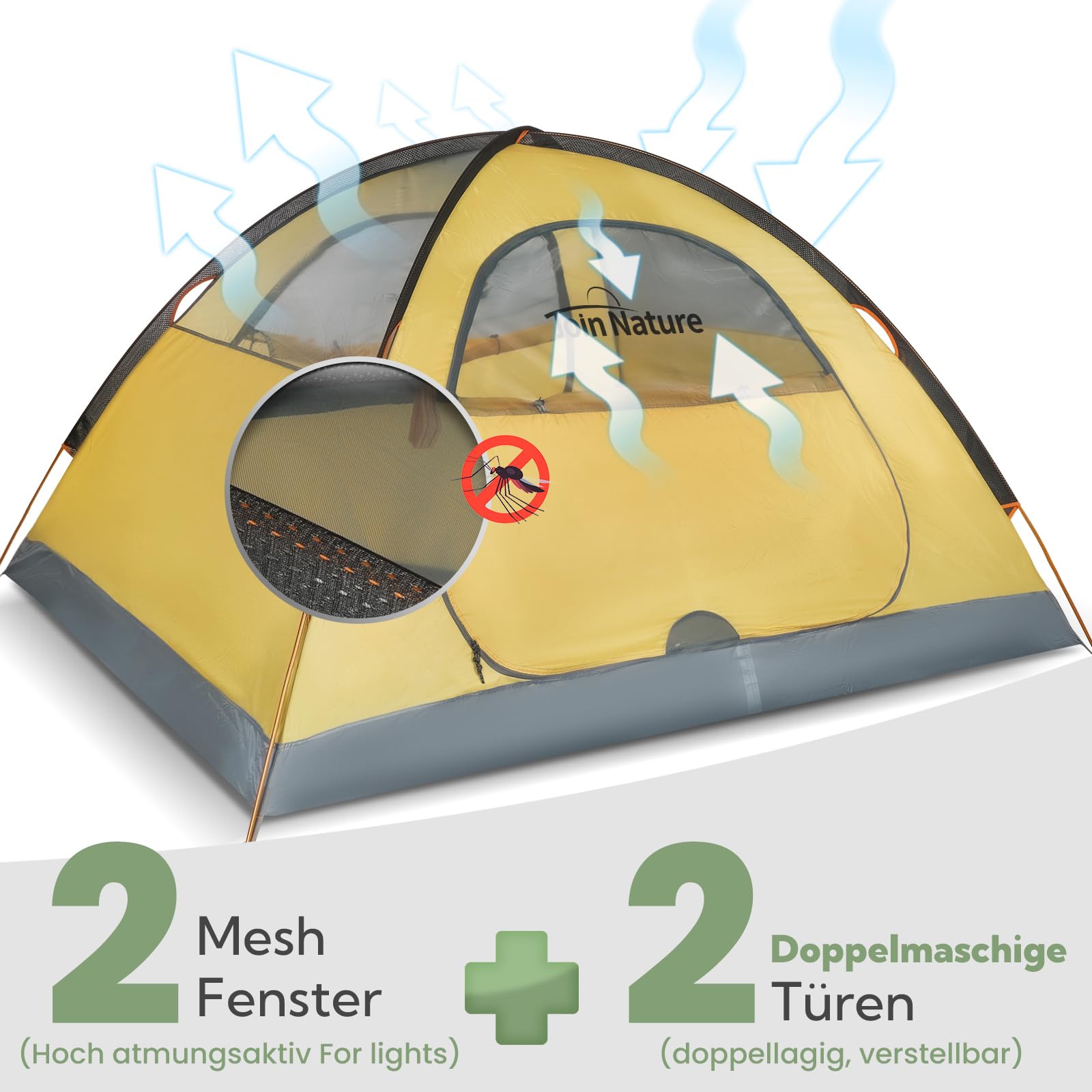 Join Nature Camping Zelt 4 Personen Wasserdicht Winddicht Familienzelt | Doppellagiges Kuppelzelt - Campingzelt Groß Ultraleicht Zelt mit Veranda für Trekking, Outdoor, Wandern, Bergsteigen, Jagen