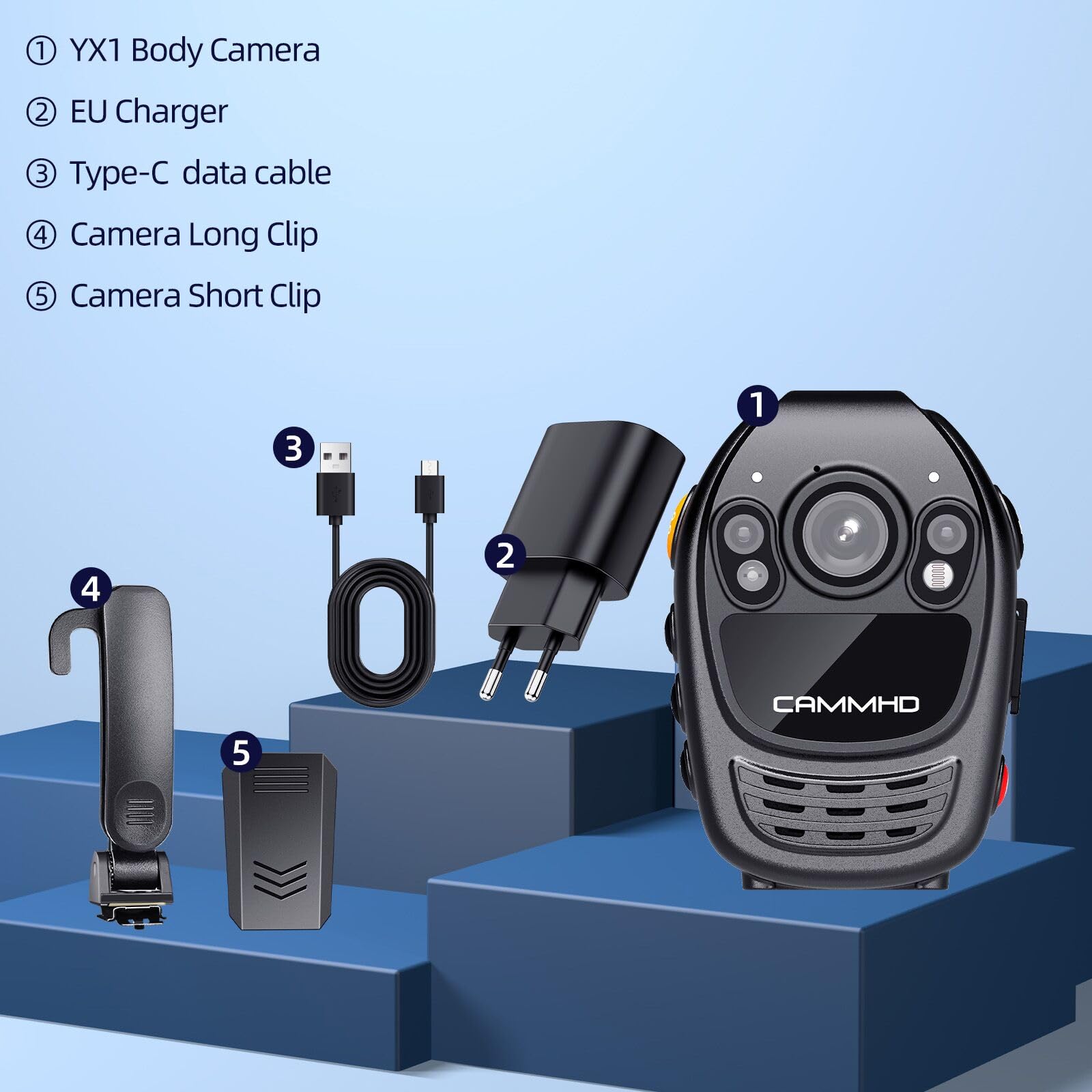 CAMMHD 1440P HD Body Cam mit Audio und Video 12-Stunden-Aufzeichnung Bodycam Infrarot-Nachtsicht-tragbare Body Camera mit erweitertem Speicher-Design für Sicherheit(Keine Karte enthalten)