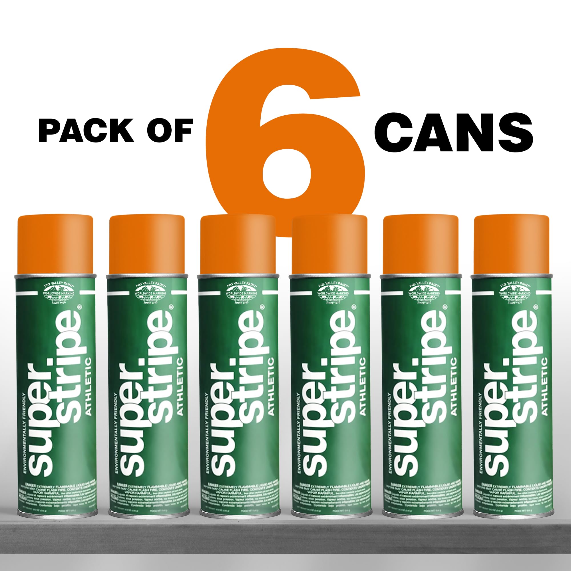 Fox Valley Athletic Field Marking Spray Paint – Water-Based Marking Paint, Vibrant, Fast-Drying & Long-Lasting – For Grass, Turf, Dirt, Sports & Outdoor Fields – Athletic Hot Orange, 18 oz (6-Pack)