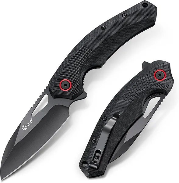 CVLIFE Pocket Knife with 3" Sharp Blade with G10 Ergonomic Handle Flipper Opening,Folding Black Knives for Men EDC Survival Camping Hunting Work Hiking