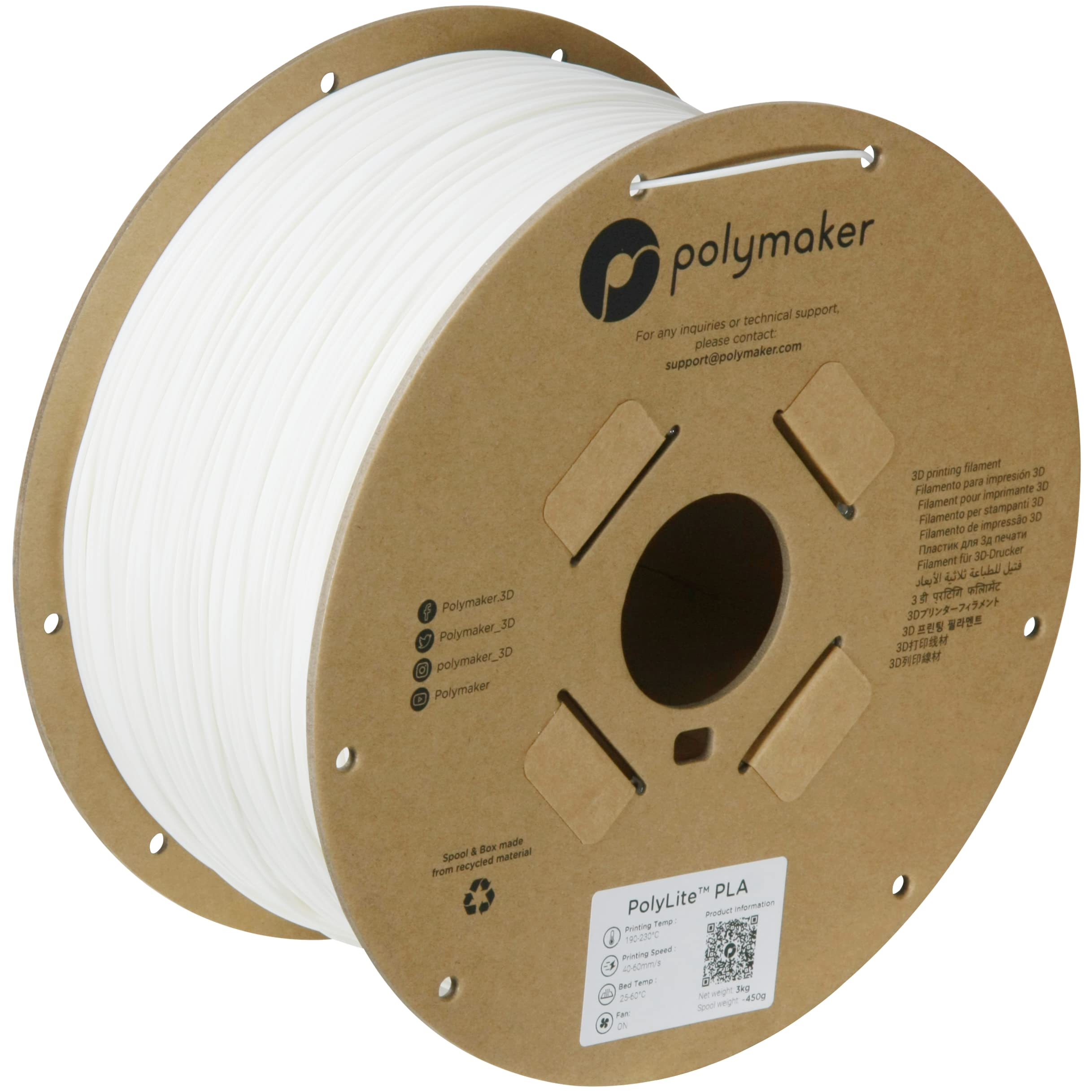 Polymaker PLA Filament, White 3D Printing PLA Filament 1.75mm 3kg - PolyLite 3D Printer PLA Filament, Dimensional Accuracy +/- 0.03mm, Compatible with Most 3D Printer, White
